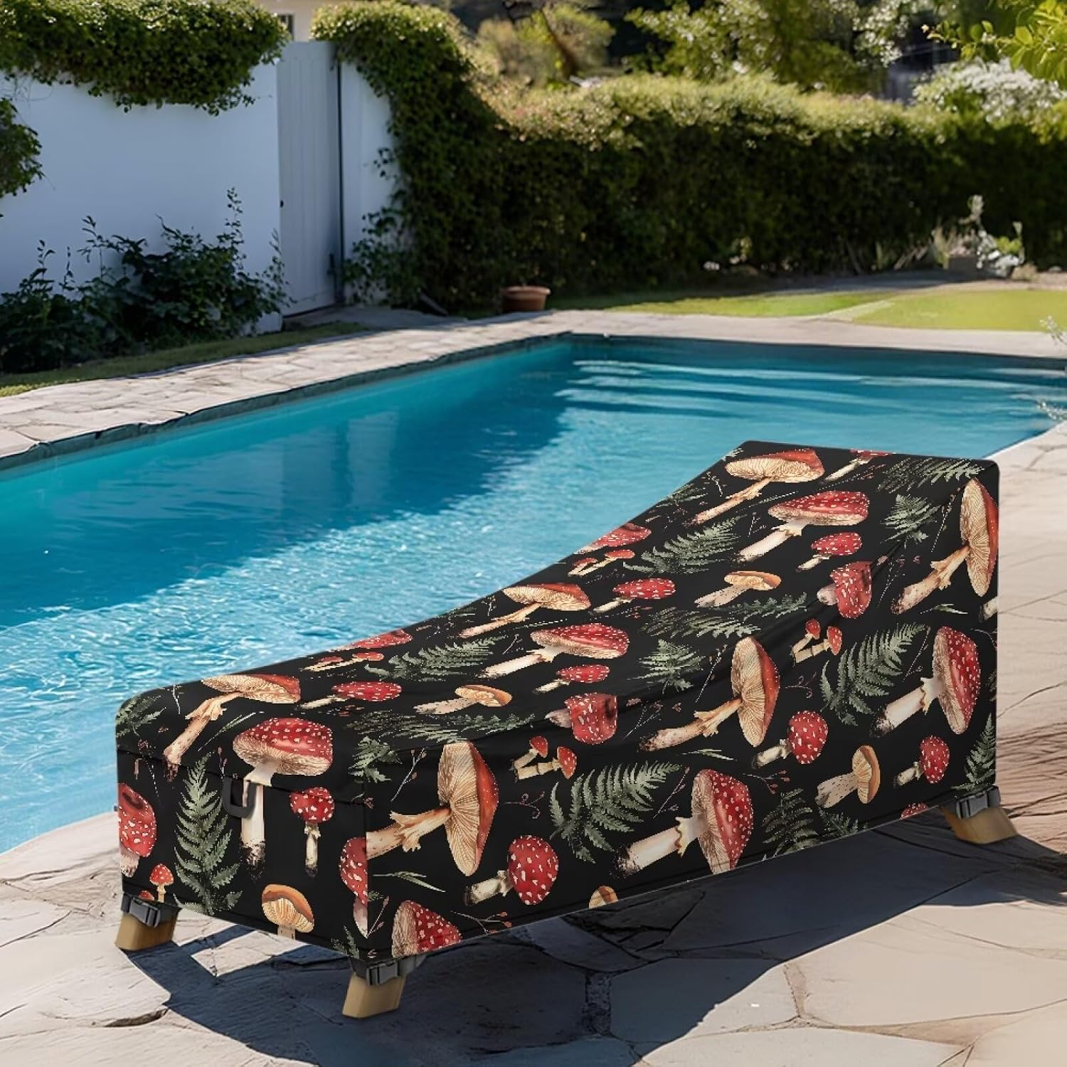 Mushroom Flower Outdoor Patio Chaise Lounge Chair Cover - Waterproof UV Resistant Lounger Covers Heavy Duty Weatherproof Patio Sofa Furniture Covers