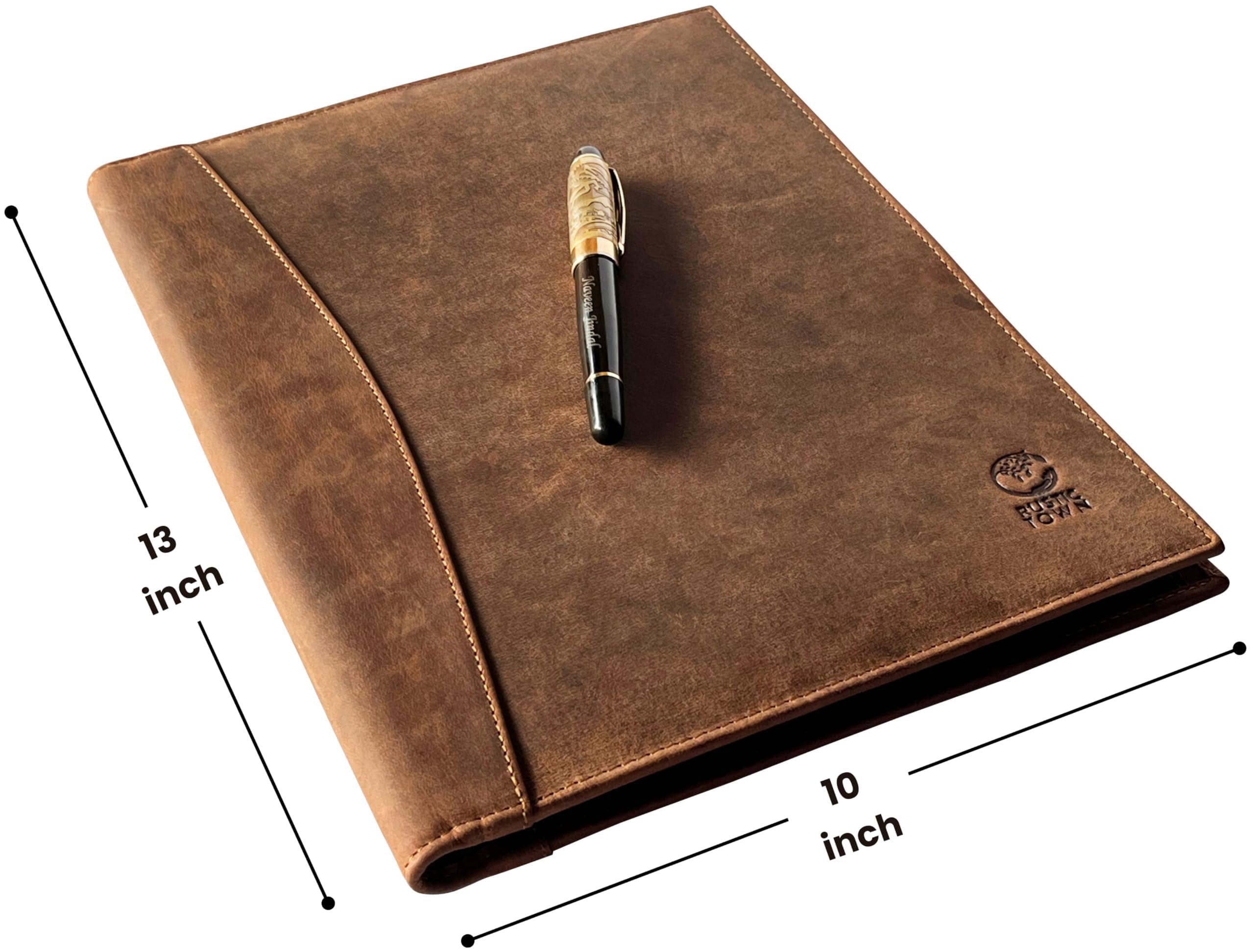 Conférencier en cuir A4 | Organiseur professionnel pour homme et femme | Portefeuille en cuir durable fait à la main avec pochettes pour documents et bloc-notes par Rustic Town (marron)