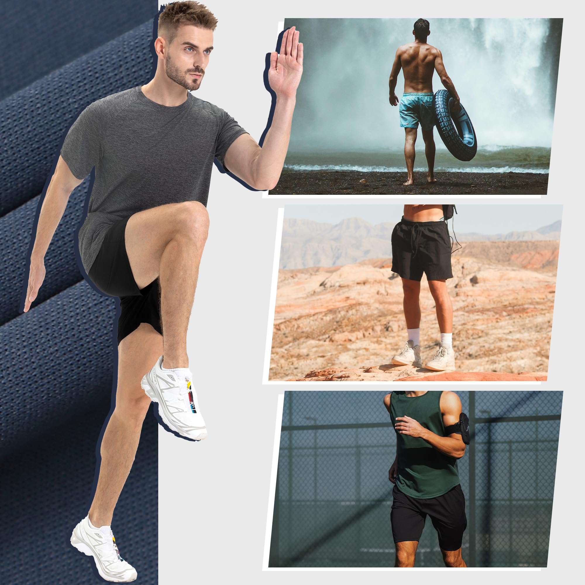 AKKQHH Confezione da 5 pantaloni sportivi da uomo, corti, con tasca, traspiranti, ad asciugatura rapida, sportivi, da uomo, per palestra, estate