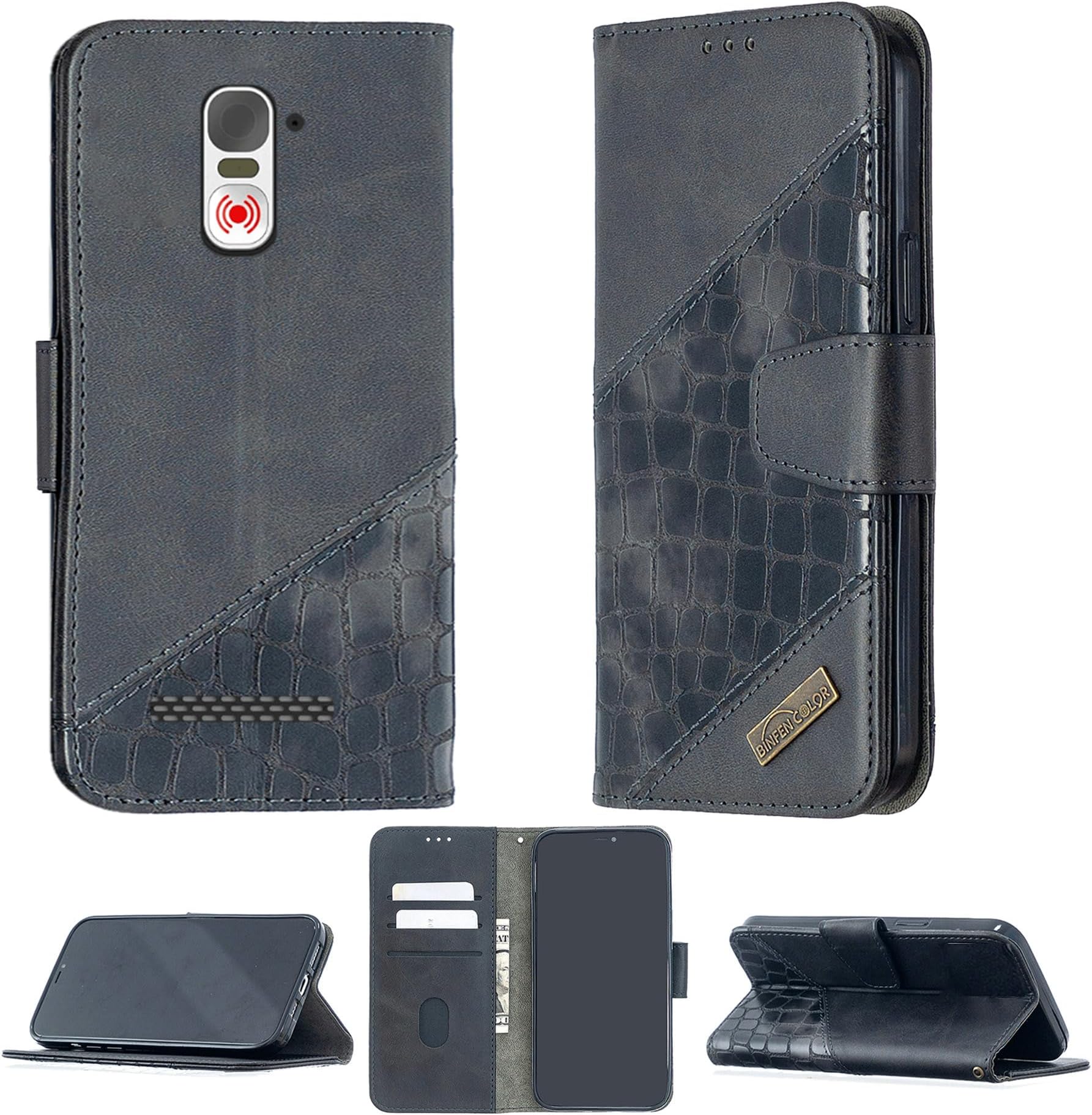 Amplicomms M510-M M510-C Case Compatible with Amplicomms M510-M M510-C Phone Case Cover Flip Stand Cover Stitching Style Wallet Case BF04 Black