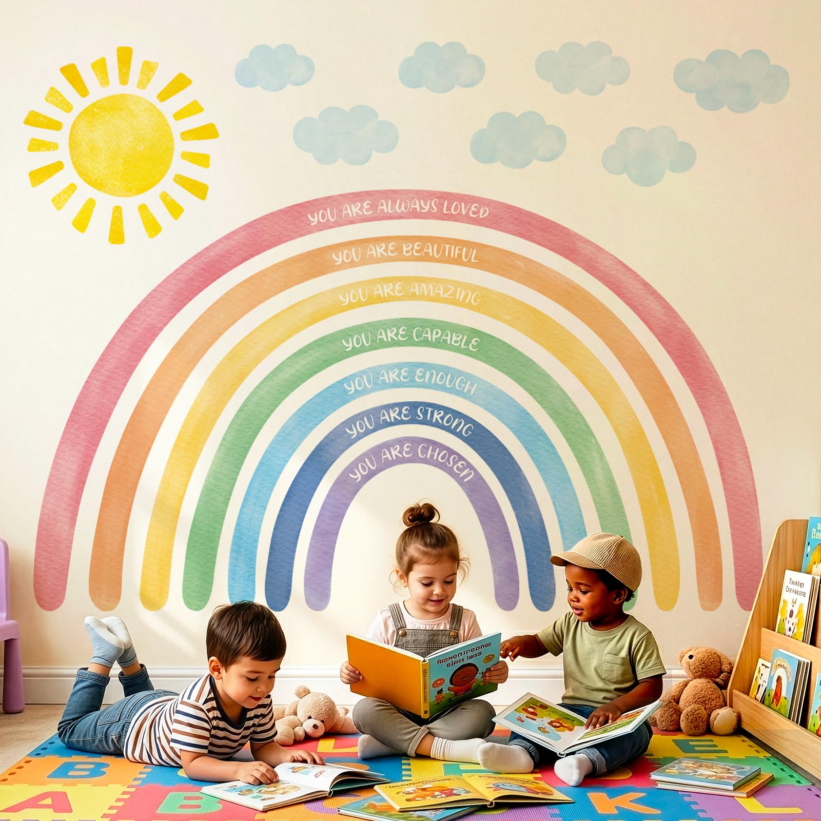 Decowall Rainbow C Extra Large Rainbow Wall Stickers – Positive Affirmation Quotes Wall Decals For Kids Bedroom, Nursery & Playroom – Removable Pvc Wall Art (Fh4-2524)