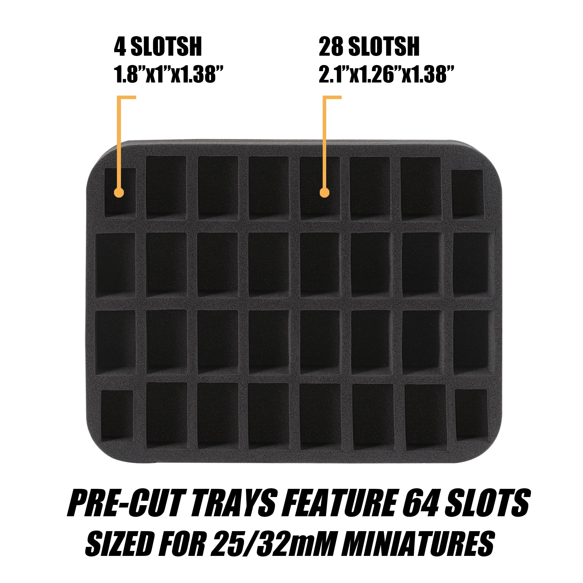Étui de rangement miniature – 64 emplacements avec 2 plateaux en mousse absorbant les chocs pour Warhammer 40k, DND et plus encore 32 mm, étui avec bandoulière réglable et poche zippée. (64