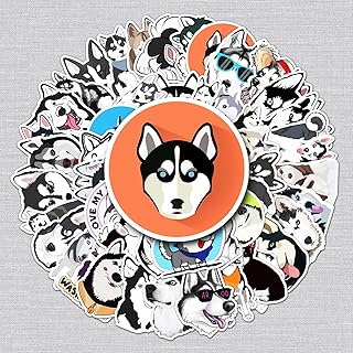 Husky Animal Sticker Set 50 Pieces Cute Decoration for Car Laptop Skateboard Bicycle Moped Motorcycle Bicycle Computer Sui...