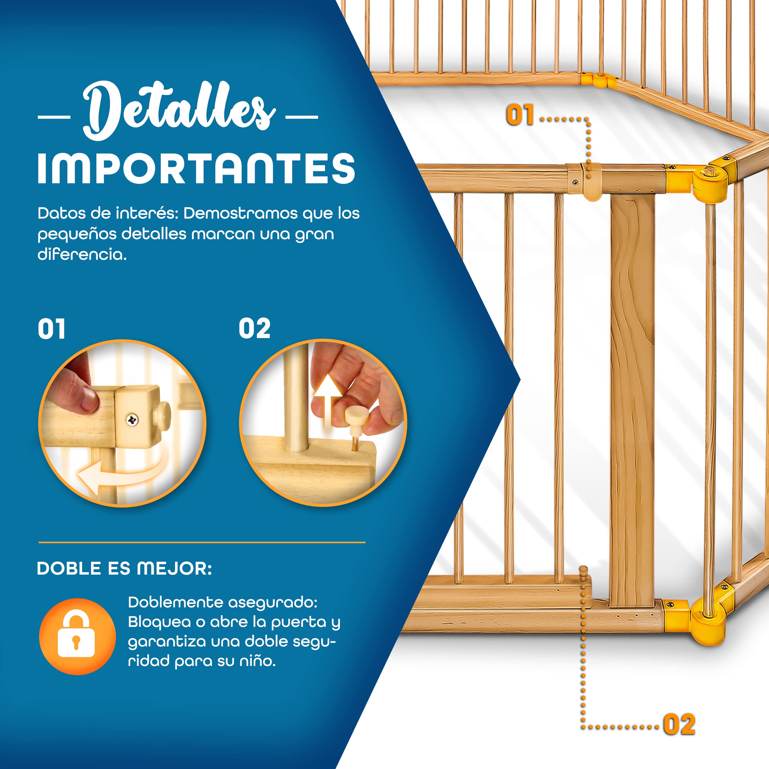 KIDUKU® Parque de bebé XXL 8 Piezas Corralito plegable puerta incluida, forma individual (Amarillo)