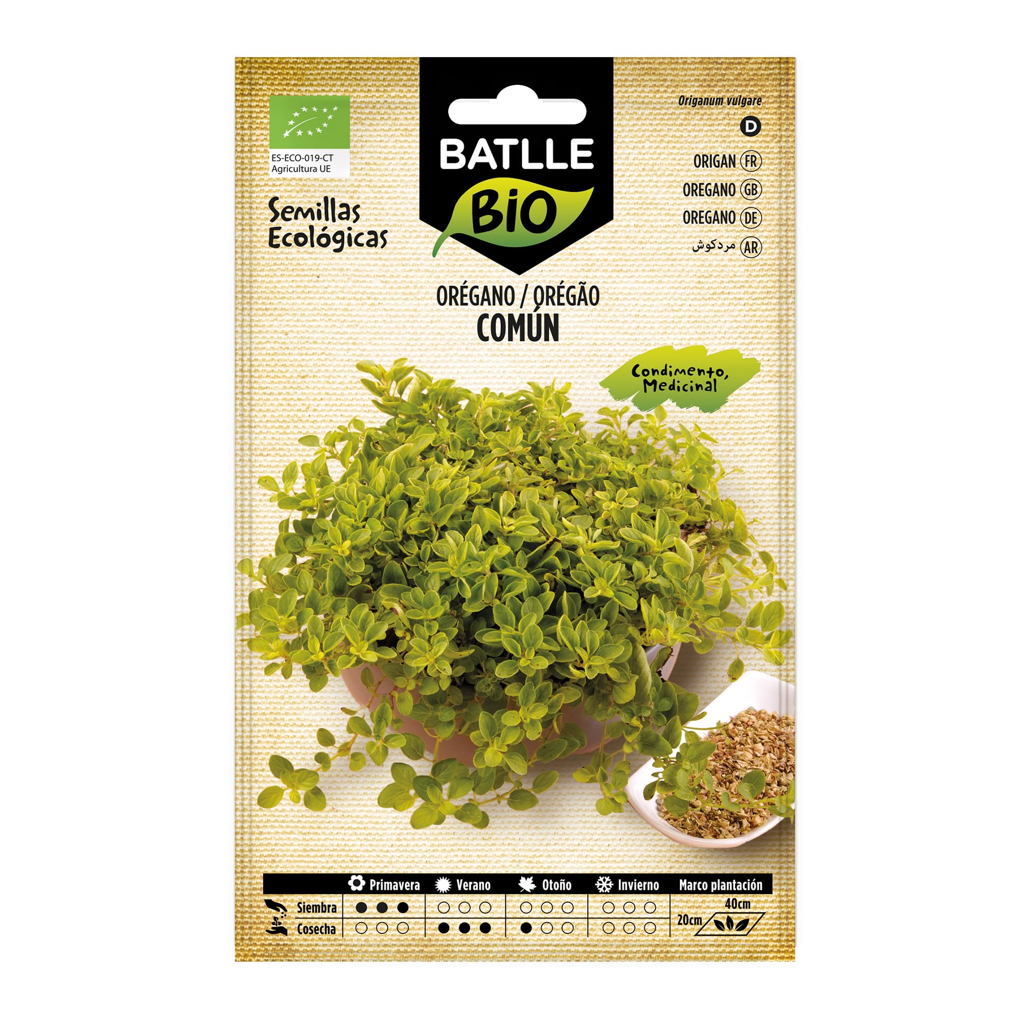 BATLLEBIO Semillas Ecológicas de Orégano Común – Aromática Perenne, Condimento y Uso Tradicional – Bolsa de Semillas