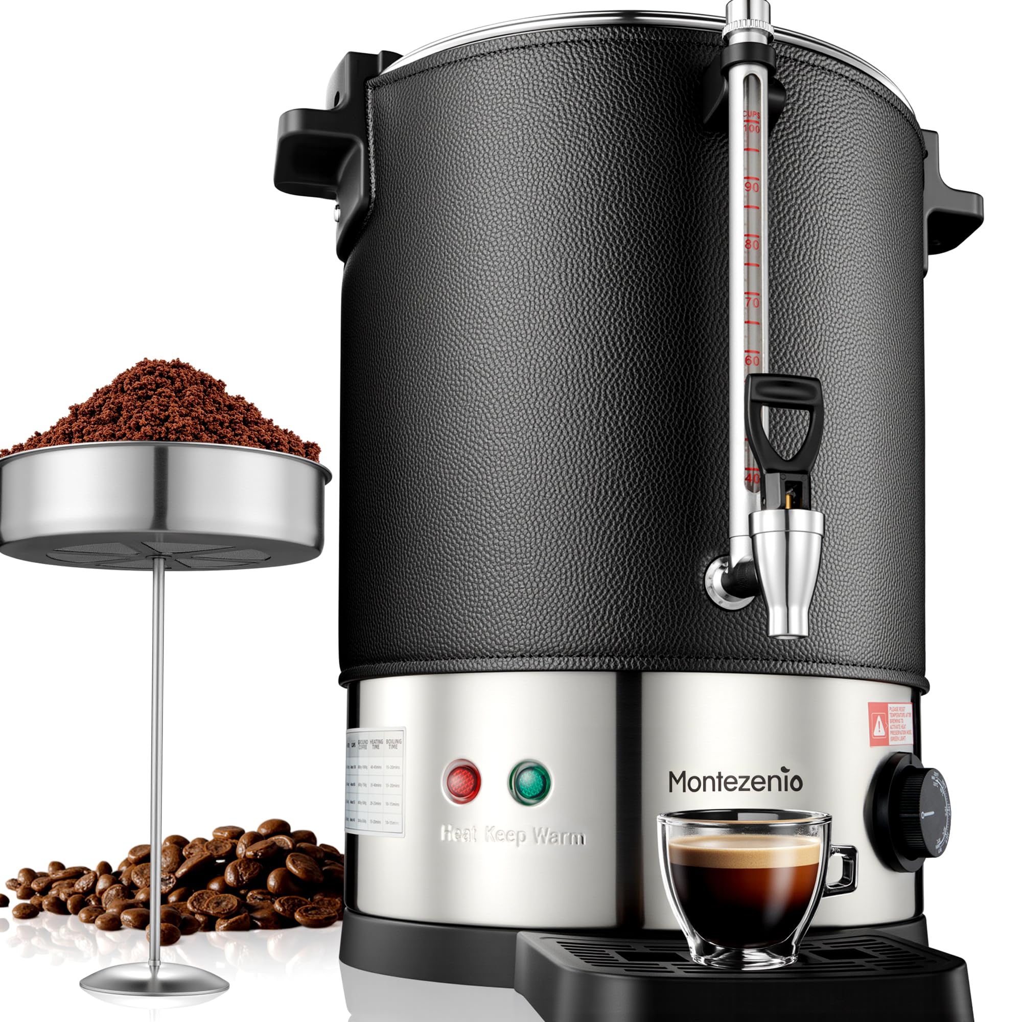 Photo 1 of 100 Cup Coffee Maker Machine Urn - Large Percolator Pot Dispenser With Double-Wall Stainless Steel, Quick Brew, Stays Hot - Also for Water, Tea, Bever