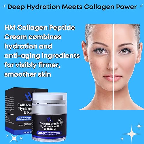 Miniatura 2 de HM - Crema de péptido de colágeno con ácido hialurónico, retinol y vitamina E, antiarrugas y antienvejecimiento, restaura el colágeno a la piel,