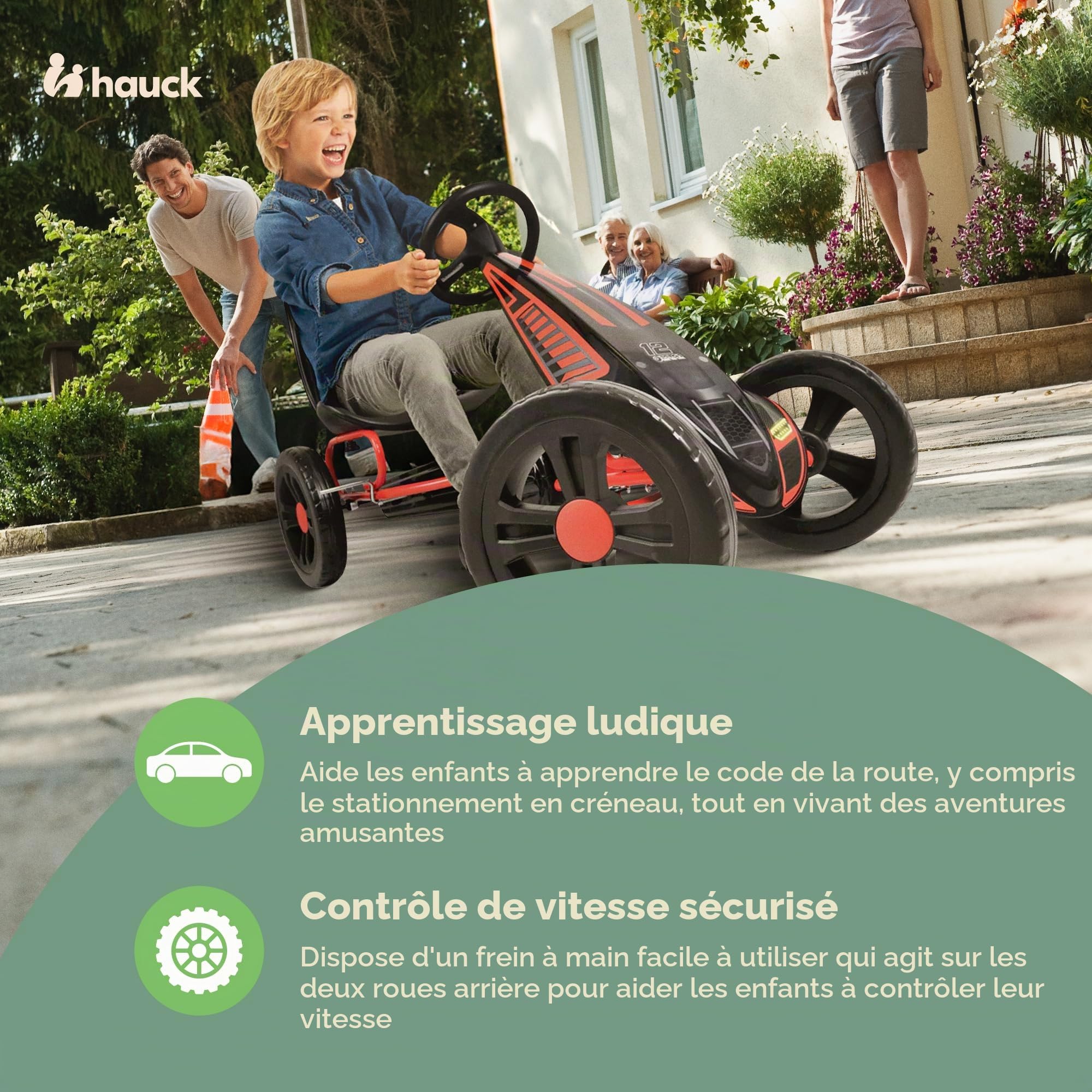 Hauck GoKart Cyclone Frein à Main Siège Baquet Réglable 4-10 Ans Noir Rouge