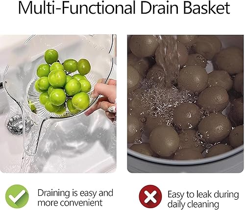 Miniatura 4 de Cesta de drenaje multifuncional, embudo de cesta de drenaje, cesta de plástico con embudo para lavar verduras, frutas, ensaladas (transparente)