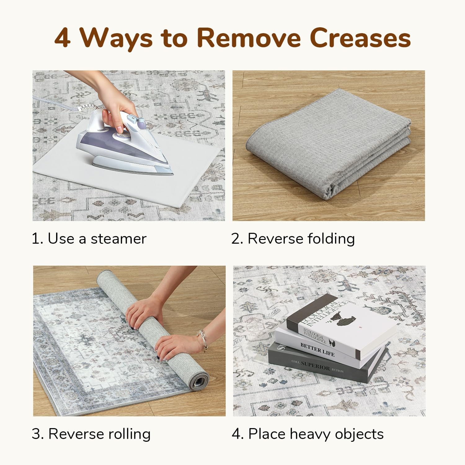 Lessymo 8x10 Area Rugs for Bedroom, Large Washable Rug for Living Room Dining Home Office, Soft Non-Slip Vintage Floral Neutral Carpet, Boho Neutral Farmhouse Decor, Taupe Grey