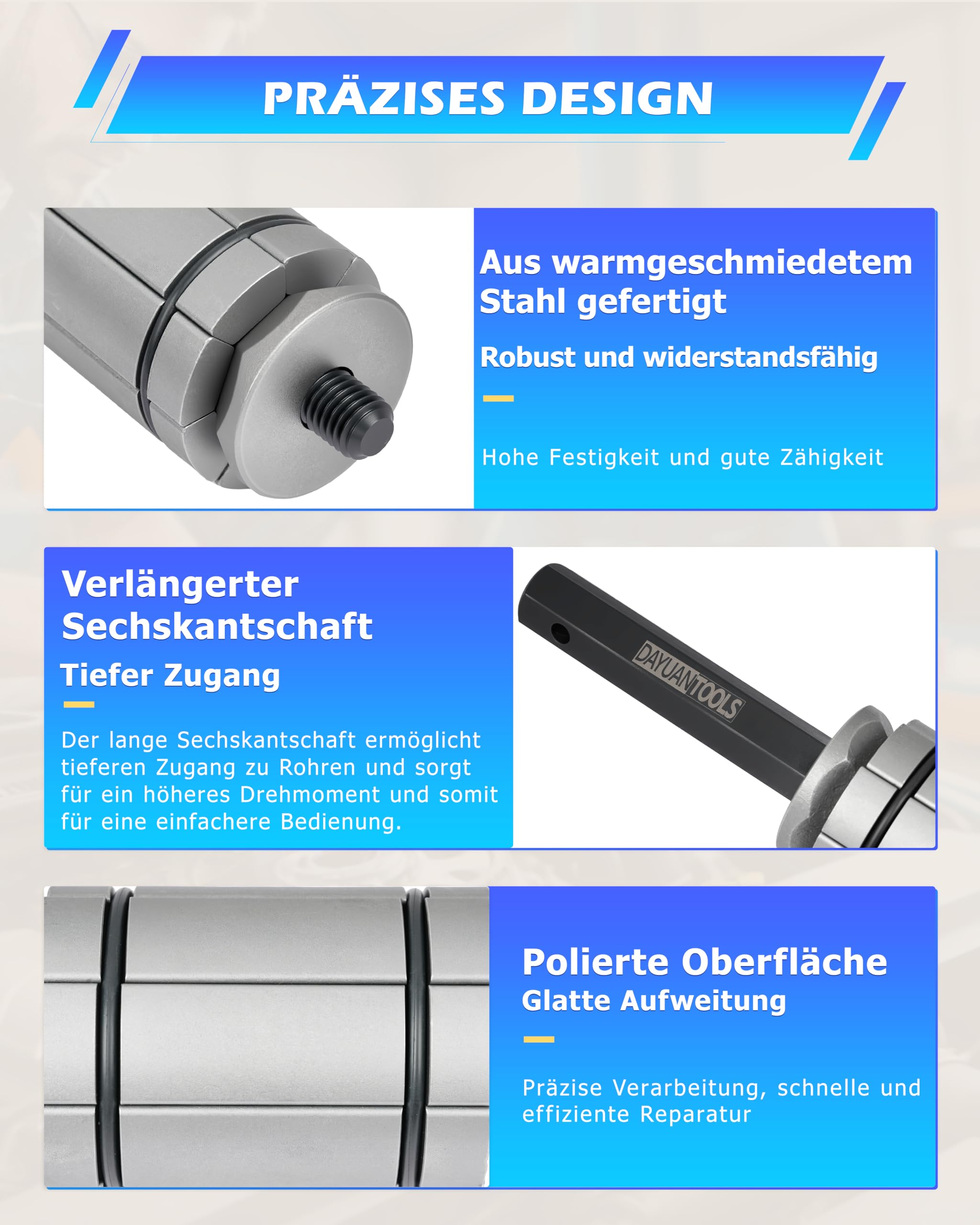 DAYUAN 3 TLG 1-1/8" bis 3-1/2" Universal Auspuffrohr-Expander | Auspuff Rohrweiter Set Rohraufweiter für Auspuffrohr Ø 29 bis 89 mm, Aufweiter für Auspuffrohre,hochwertigem Kohlenstoffstahl