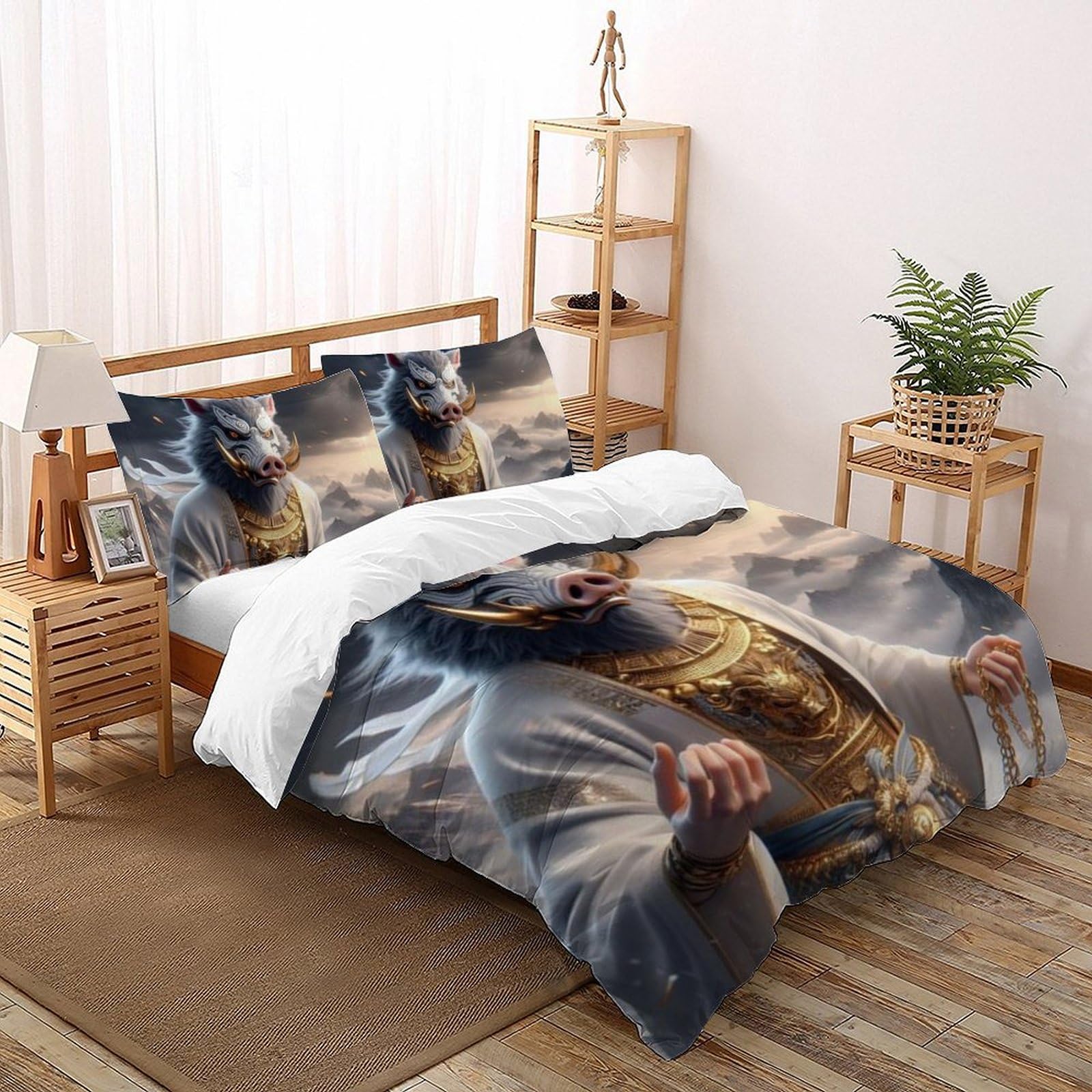 Housse de couette sanglier 220x240 anti-plis en microfibre pour lit king size