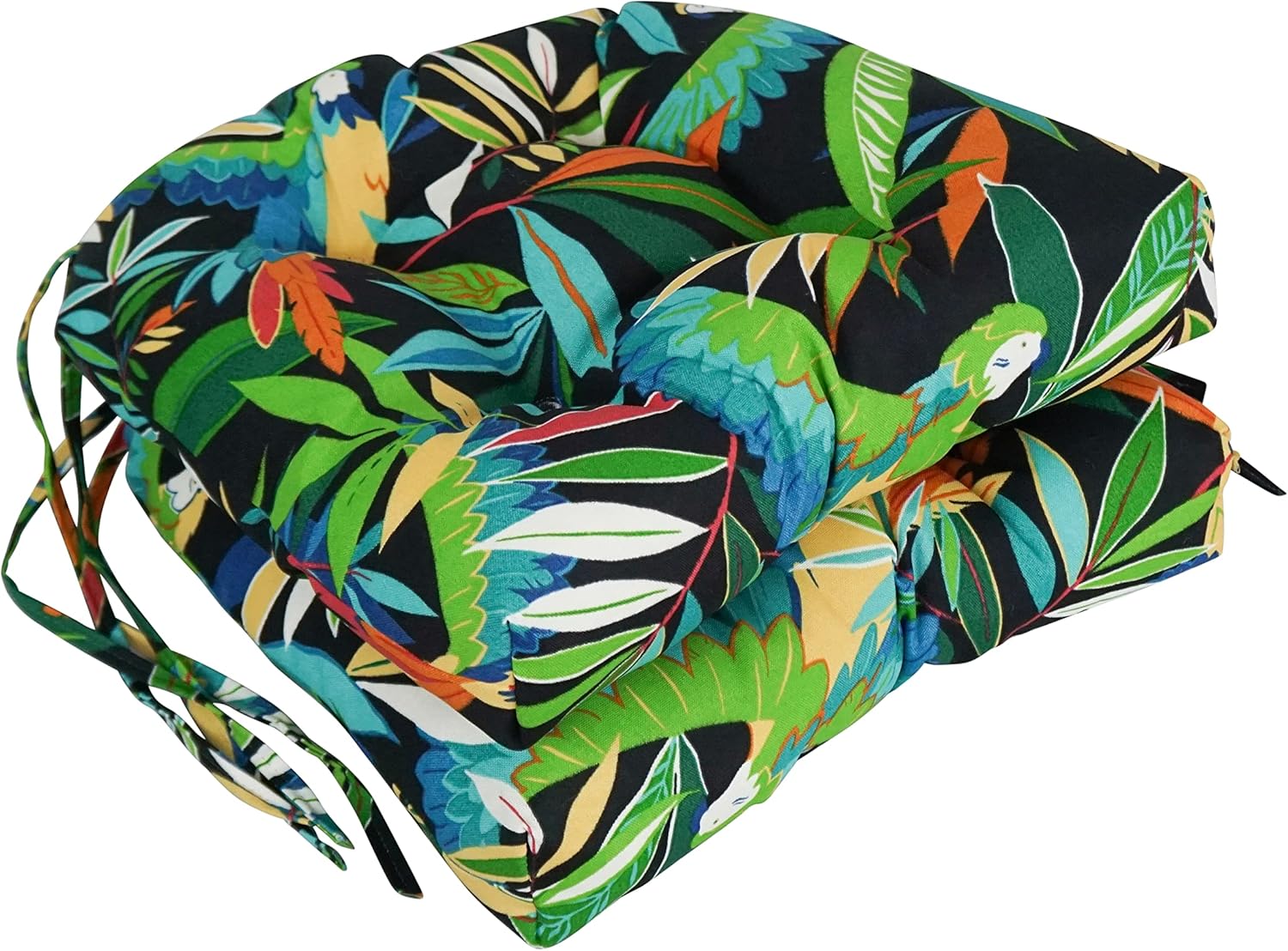 Blazing Needles Spun Polyester Patterned Outdoor U-Shaped Tufted Chair Cushions Set, Set of 2, 16", Tucuman Ebony