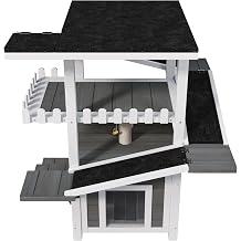 4-Tier Outdoor Cat House with Waterproof Roof, Multi-Level Cat Tree Tower with Climbing Ramps, Scratching Post, Balcony and Doors for Small Cats