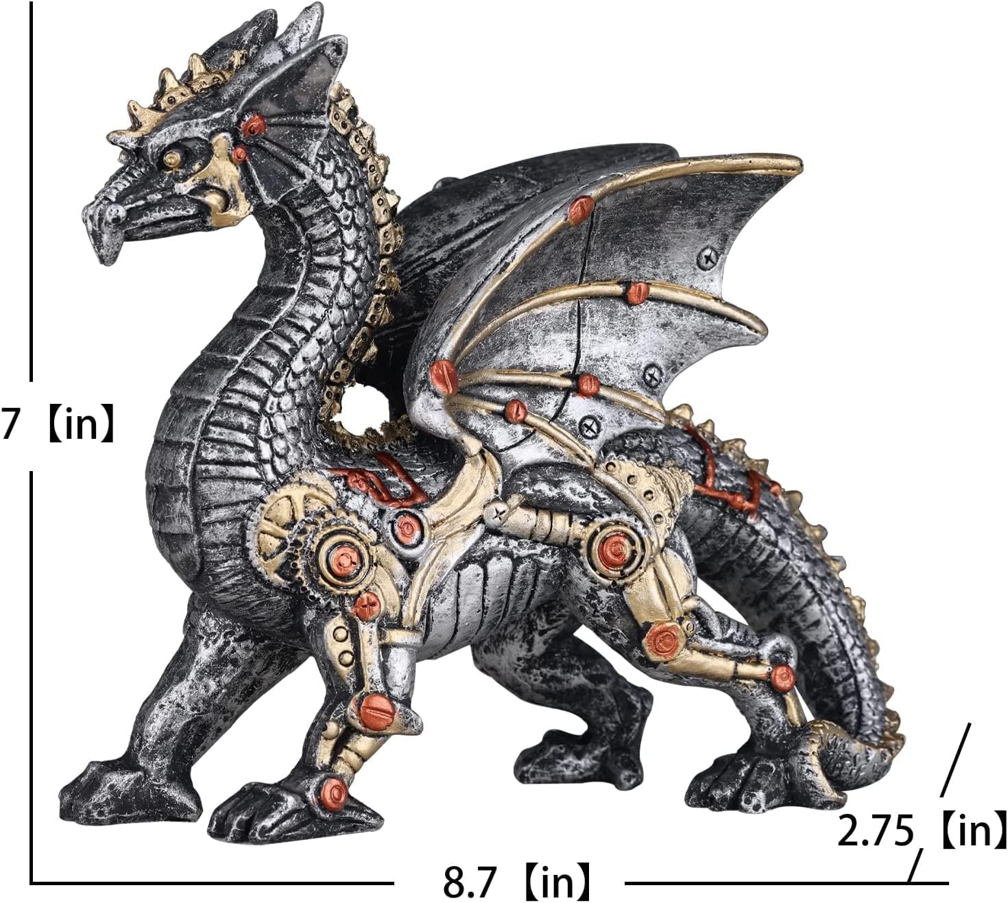 Dragon Statue and Carved Sculpture Mechanical Punk Style Dragon Statue Animal Statue Steampunk Modern Home Decor Resin Statue for Coffee Table, Living Room, Entrance, Shelf Decor