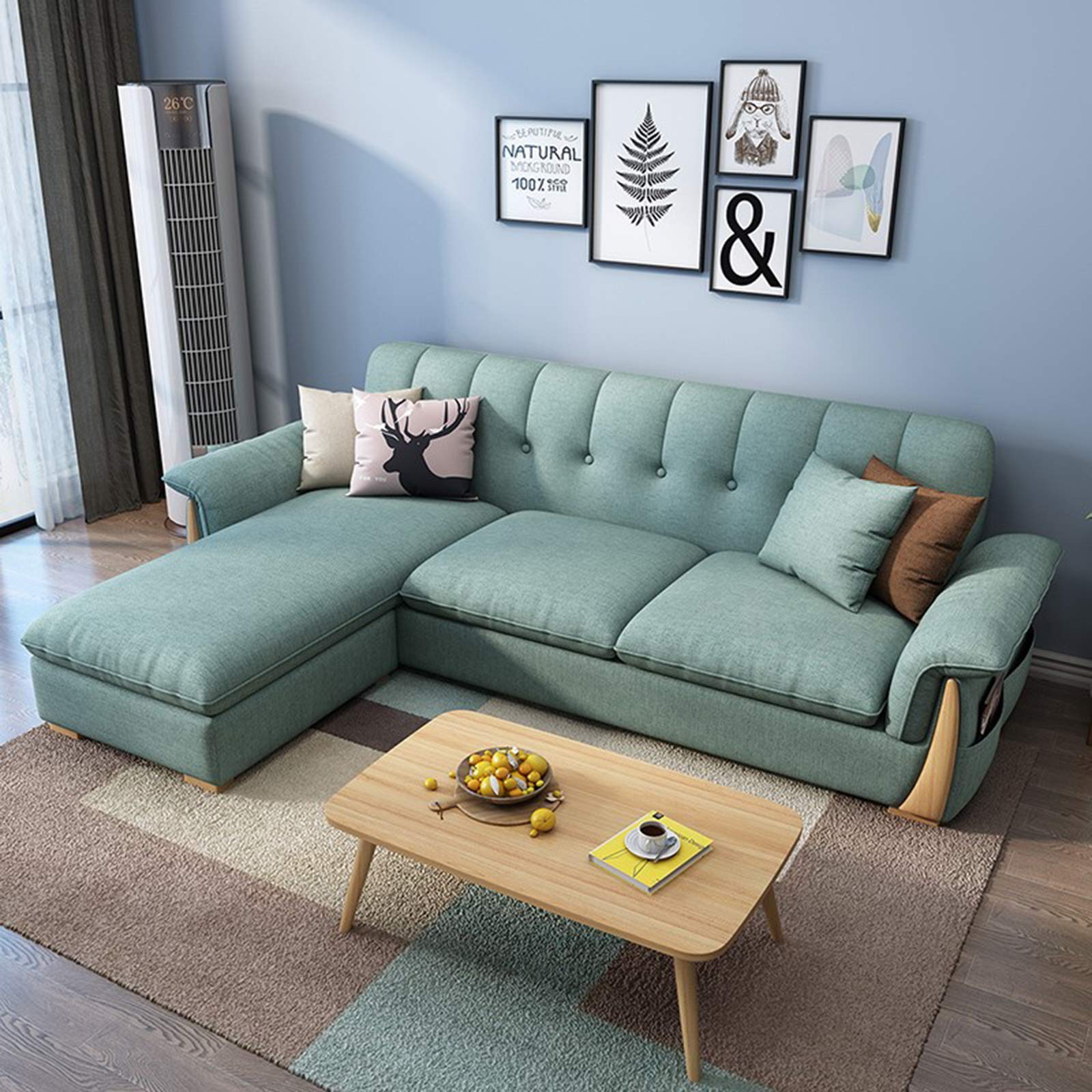 Buy Linen Fabric Sectional er Sofa Couch with Pull Out Bed, L Shaped