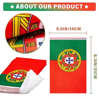 MVPRING Portugal String Flag Pennant Banner, Small Mini Portuguese Flags Bunting Banner, National Country Decoration for School, Party, Sports Events, 33 Feet 30 Flags