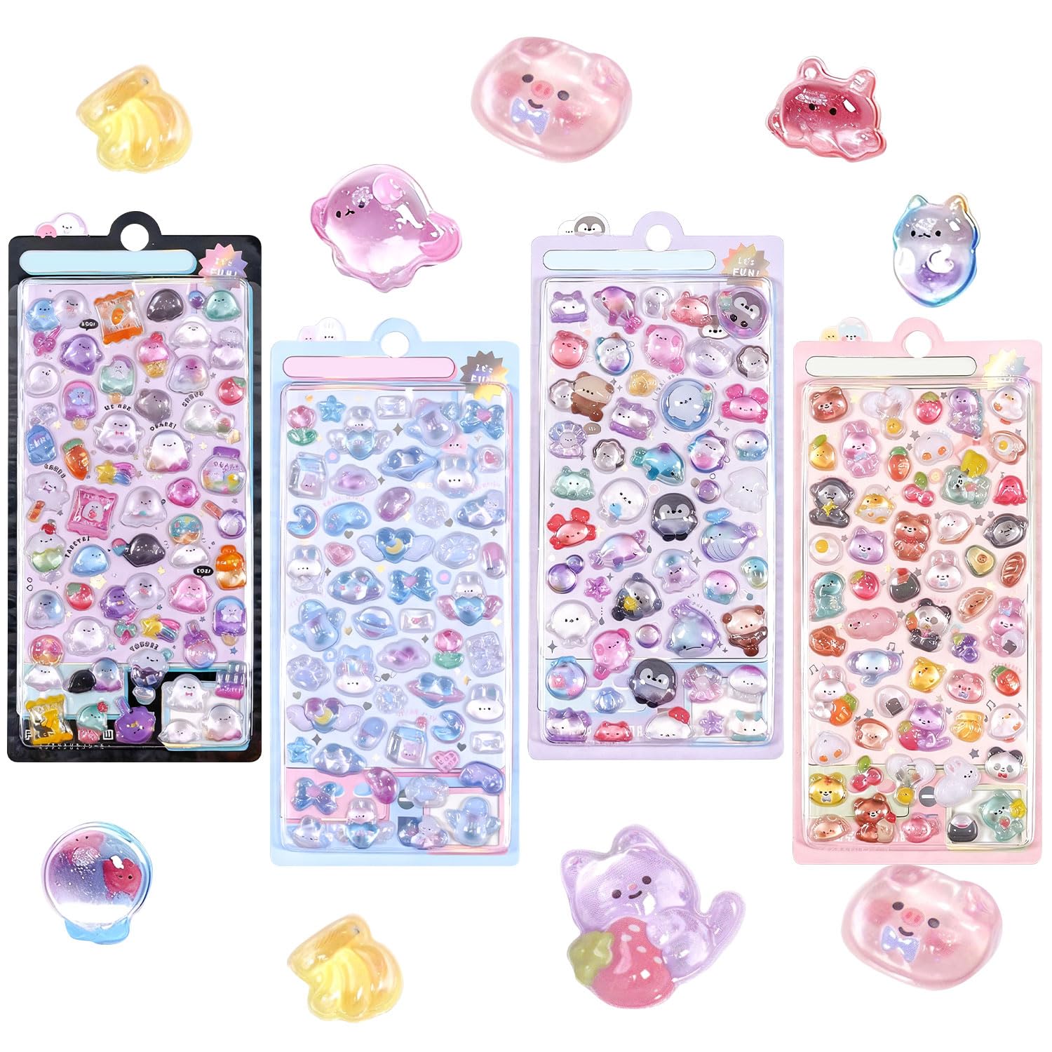 シール 4枚セット シール 可愛い キラキラ 光沢 立体 DIY用 女の子 アクセサリー スクラップブッキング スマホケースデコレーション 水筒デコレーション (4枚入り)