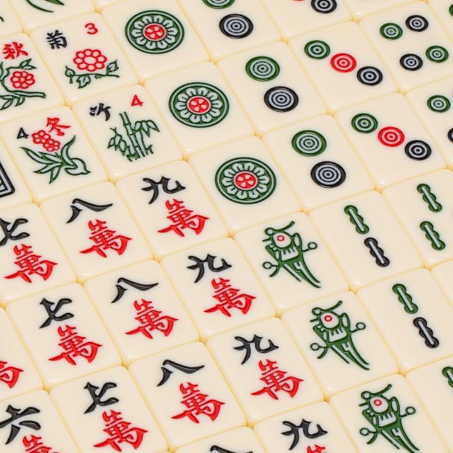 Foto 3 de 8 de Yellow Mountain Imports Chinese Mahjong Set, Classic Ivory with 146 Ivory Colored Small Tiles, Vinyl Case…