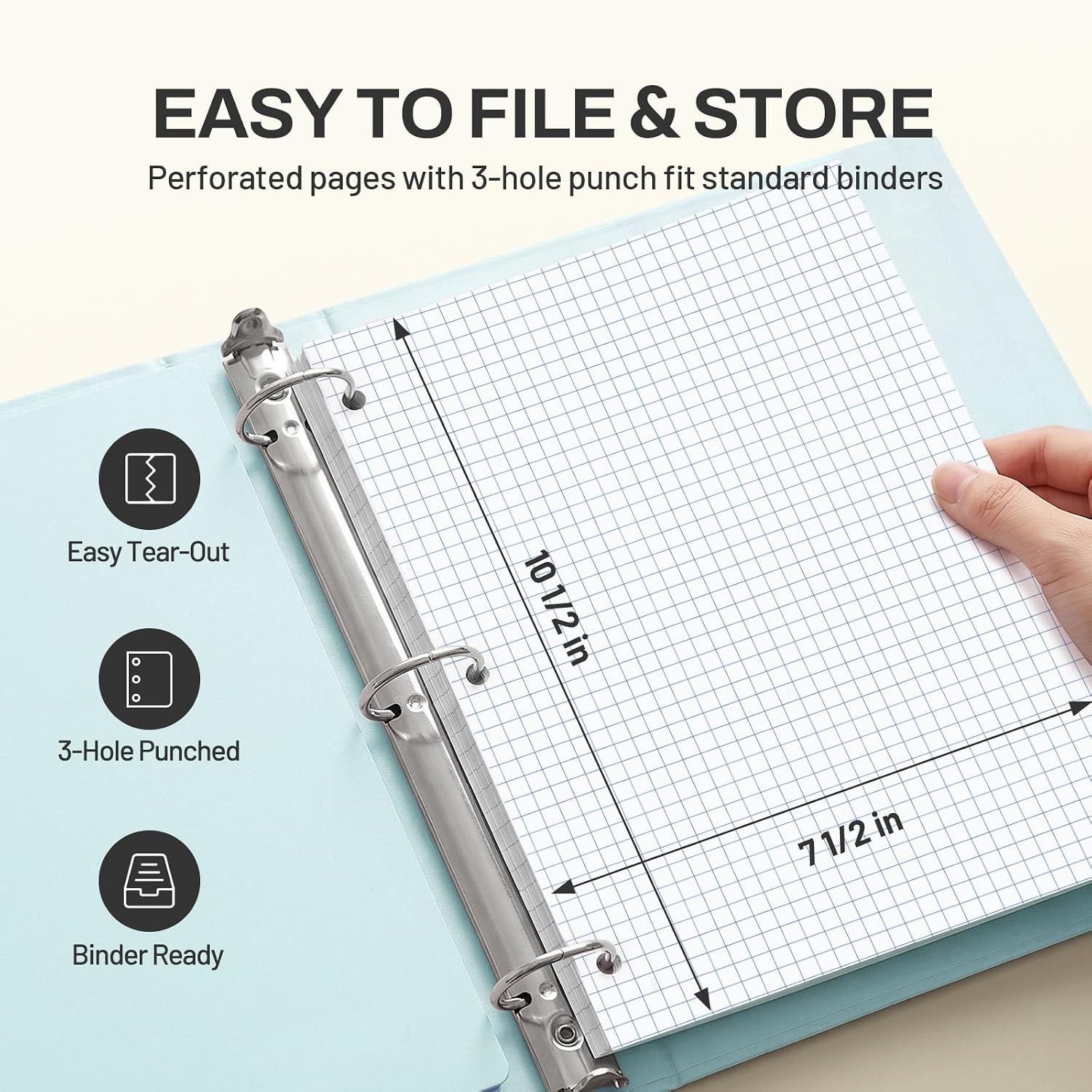 SUNEE Spiral Notebook, 1-Subject, Graph Ruled Paper, 8" x 10-1/2", 100 Sheets per Notebook, 3-Hole Punched Paper, Water Resistant Cover, Spiral Grid Notebooks for Work, Home, School, Writing, Black image 5