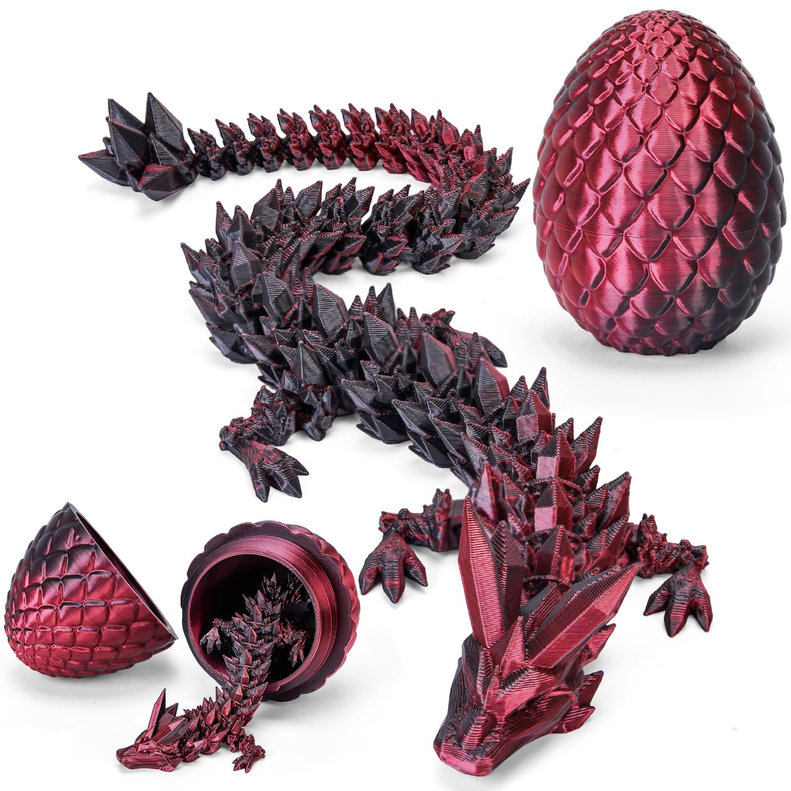 TBOLINE 12" 3D Printed Dragon Egg, Cool Articulated Crystal Dragon Toy in Surprise Egg, Animals Dinosaur Fidget Toy for Boys Kid Teen
