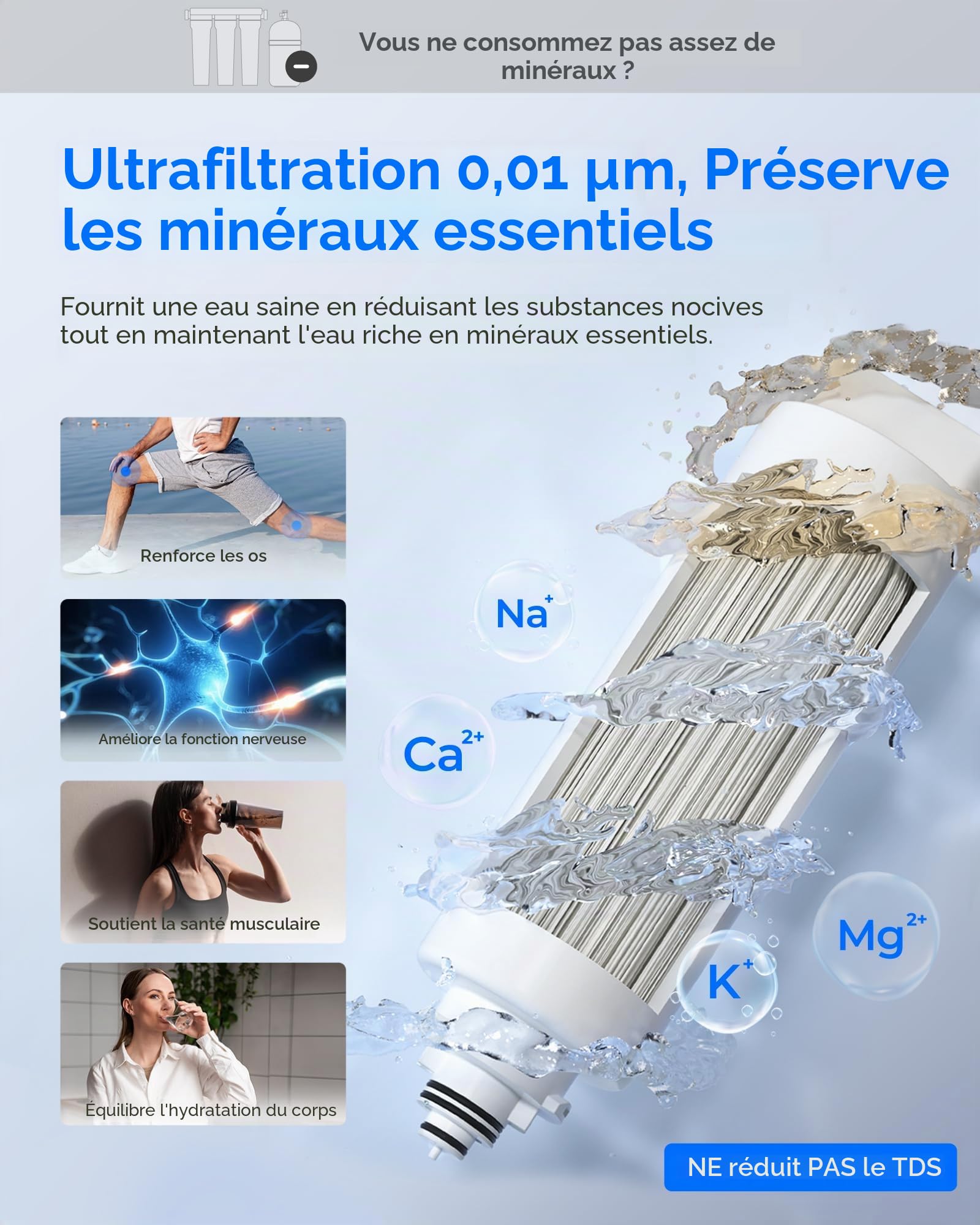Waterdrop TSU 0,01 μm Ultra-filtration Sous Évier Système de Filtre à Eau, Haute Capacité en 3 Étapes, Panneau Intelligent, Pas D'eaux Usées, Réduire les PFAS, PFOA/PFOS