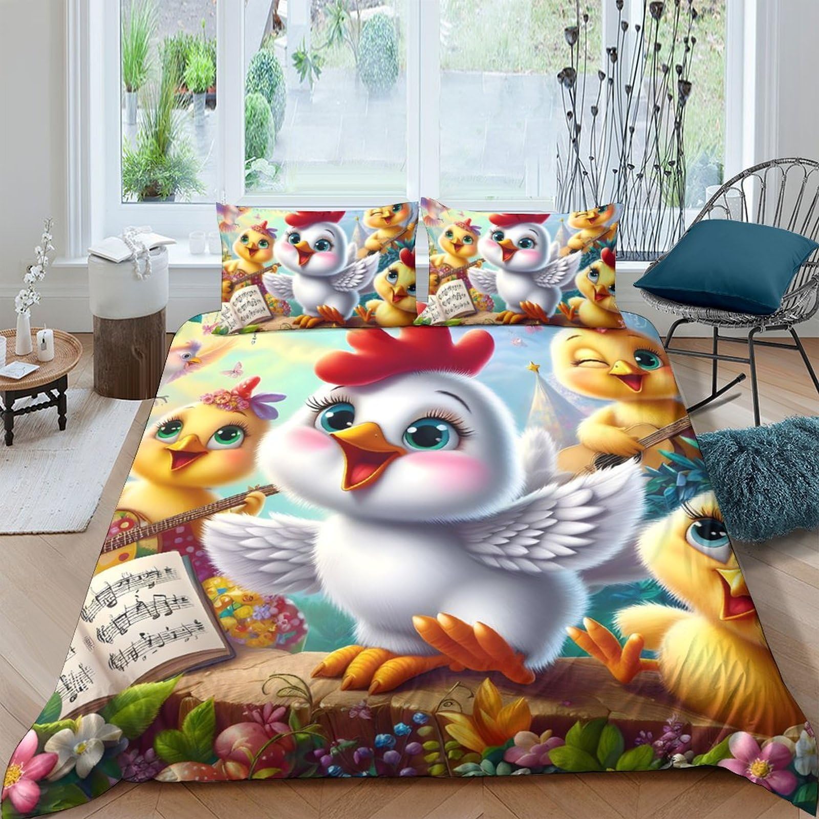Ctjqhvkz Style-6 3D Printed Cartoon Chicken Fitted Sheet Microfiber Soft Colorful Chick Mattress Cover For Bedroom Dorm Bed Decor Single（135X200cm）