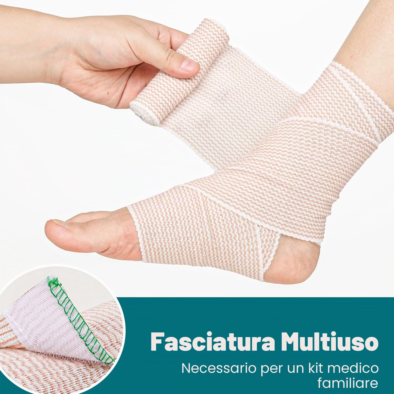 AZEN Confezione 6 bende elastiche alta qualità, 10 cm, bendaggio compressivo per gambe, fasce linfedema caviglie ginocchia pancia corpo