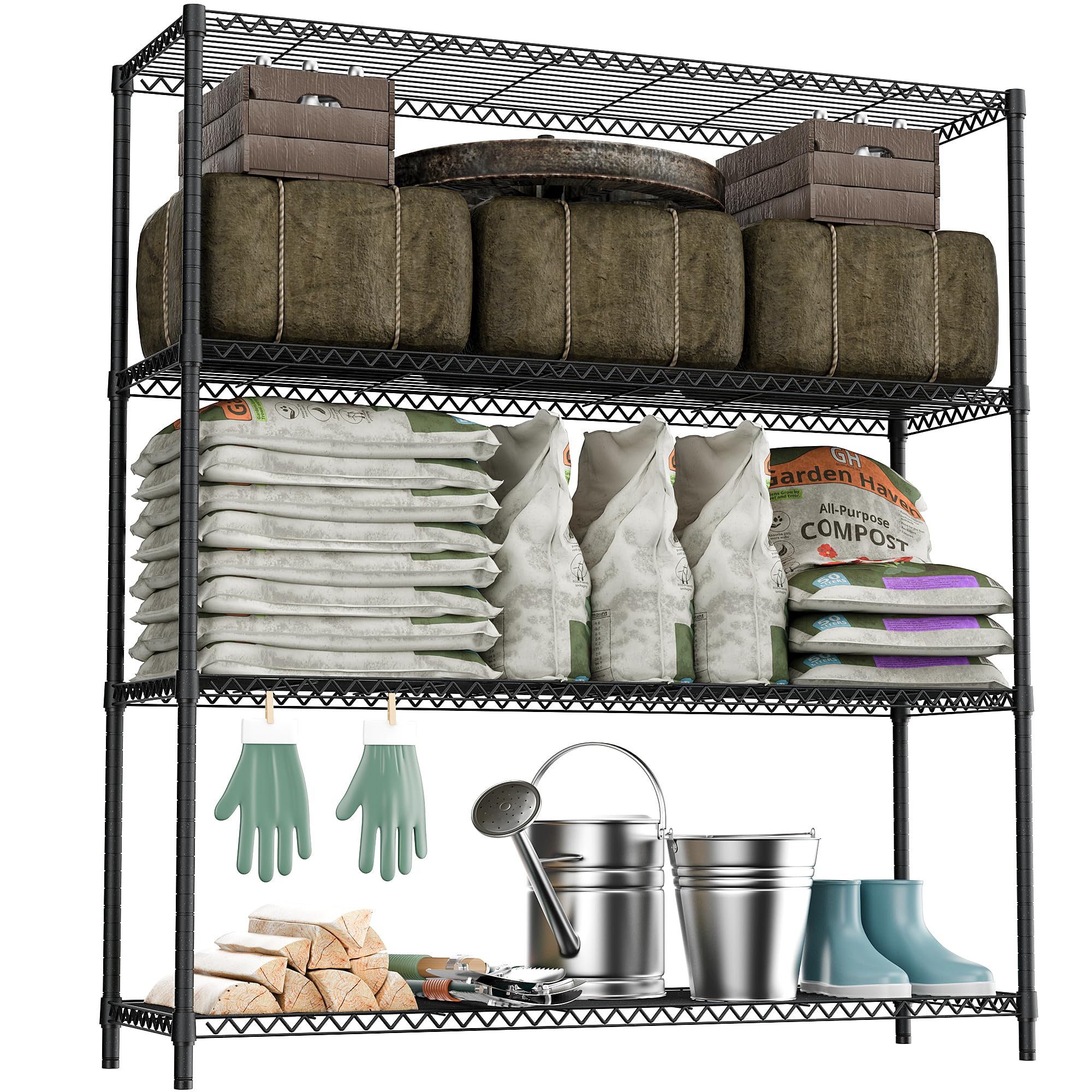 M MZG 2400LBS 47.3" W Stand Shelf Wire Rust-Proof Outdoor Storage Shelving 4-Tier Utility Shelving Unit for Garden Home,Kitchen,Office Dark Grey 17.7" D x 47.3" W x 59.4" H