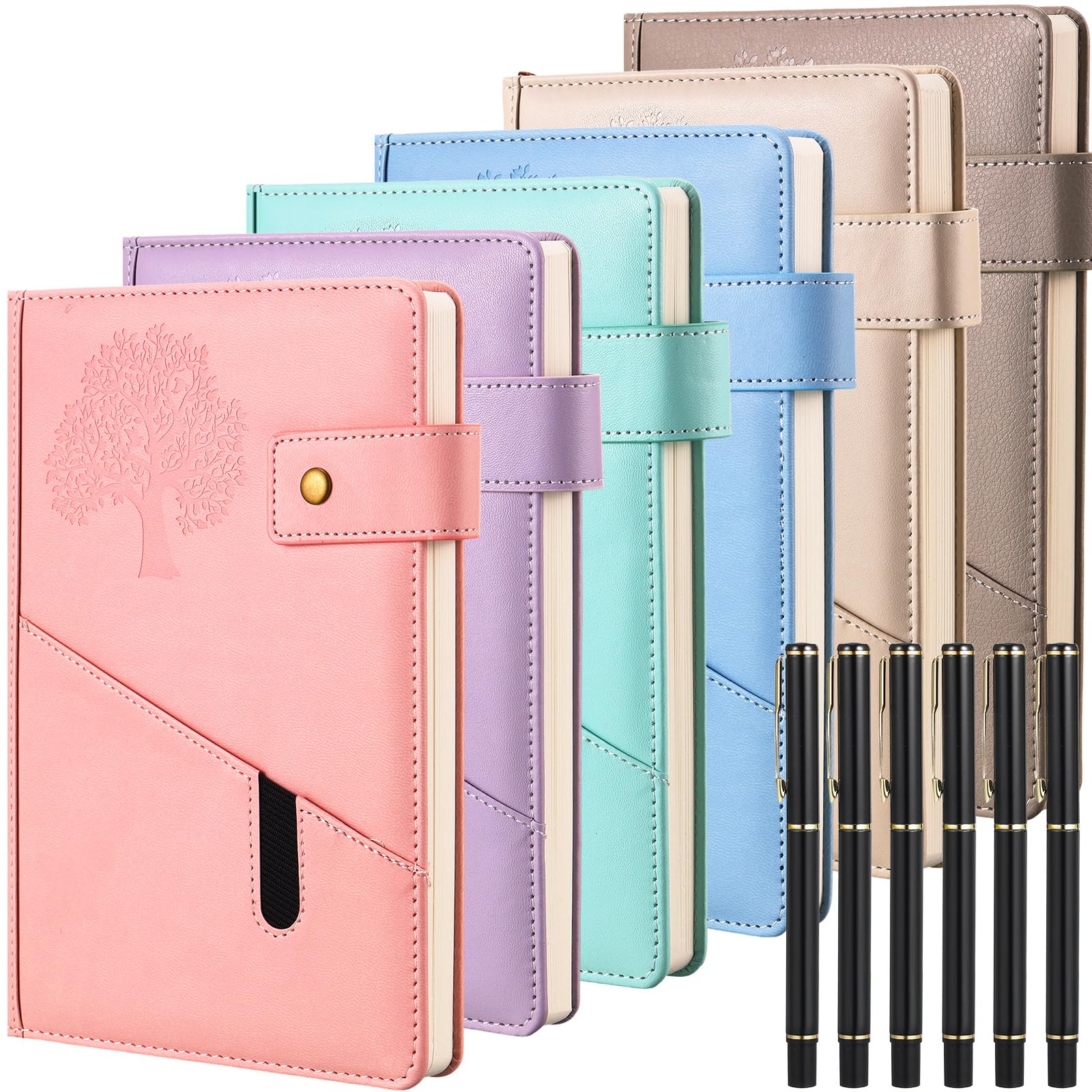 Cholemy 12 Pcs Christmas Leather Journal Gifts Sets for Women Men Employee Coworker Gifts 6 Pcs A5 Life Tree Hardcover Executive Writing Notebooks 6