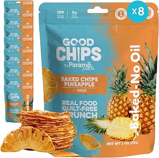 Good Chips Baked Crunchy Pineapple - Crispy, Oil Free, Healthy, Naturally Sweet Dried Fruit Snacks - 1 oz - Pack of 8