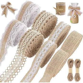 8 Rolls Jute Ribbon Vintage Lace Ribbon with Lace Jute Ribbons