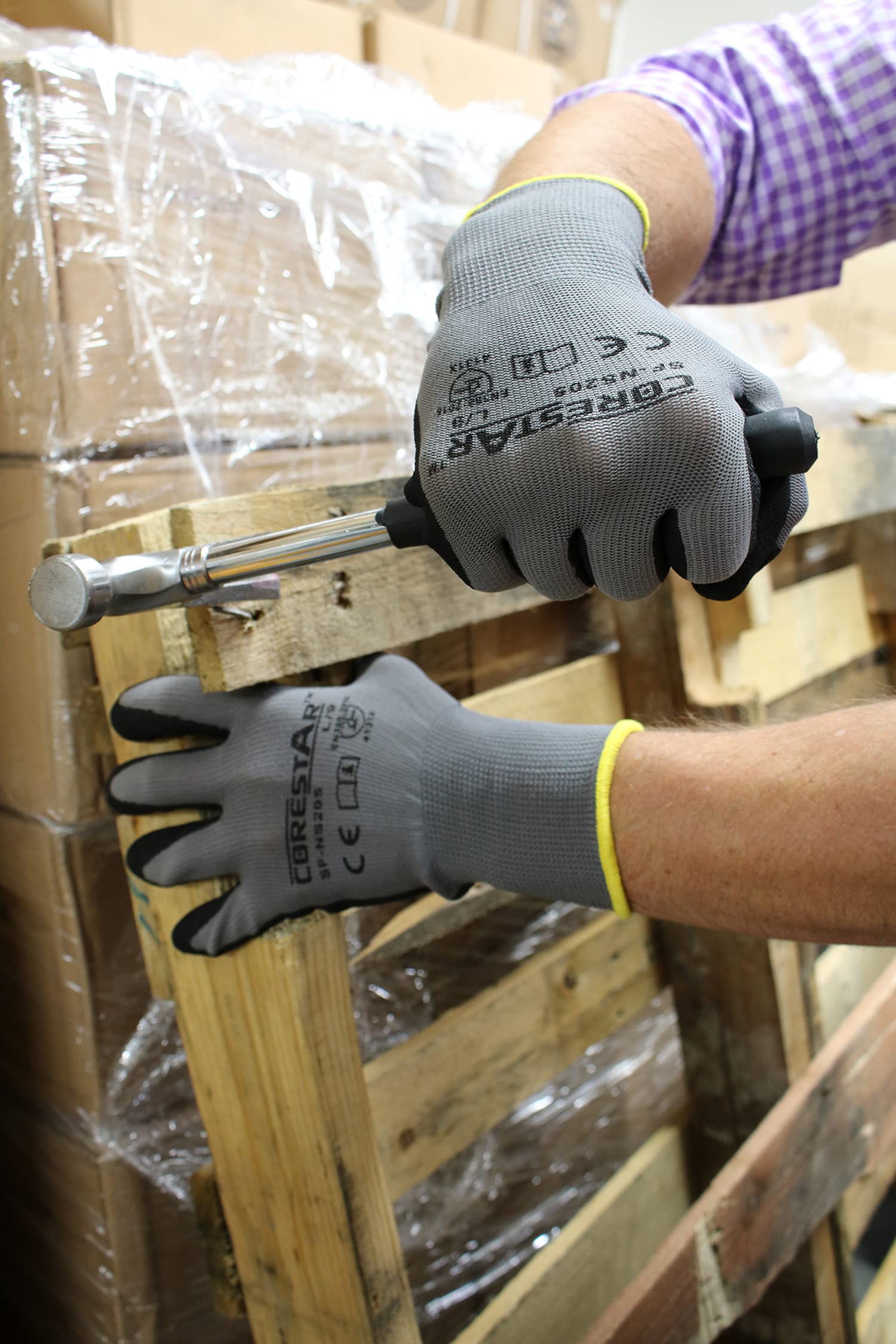 Corestar - Guantes de trabajo de seguridad con revestimiento de nitrilo de microespuma, 10 pares, absorben la humedad, transpirables, guantes multiusos (grande)