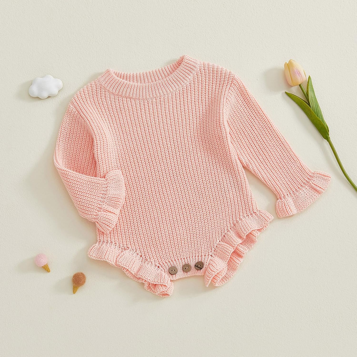 Mubineo Baby Girl Fall Winter Clothes Basic Plain Cute Sweater Romper Outfit Pullover Ruffle Long Sleeve Newborn Outfits - Image 8