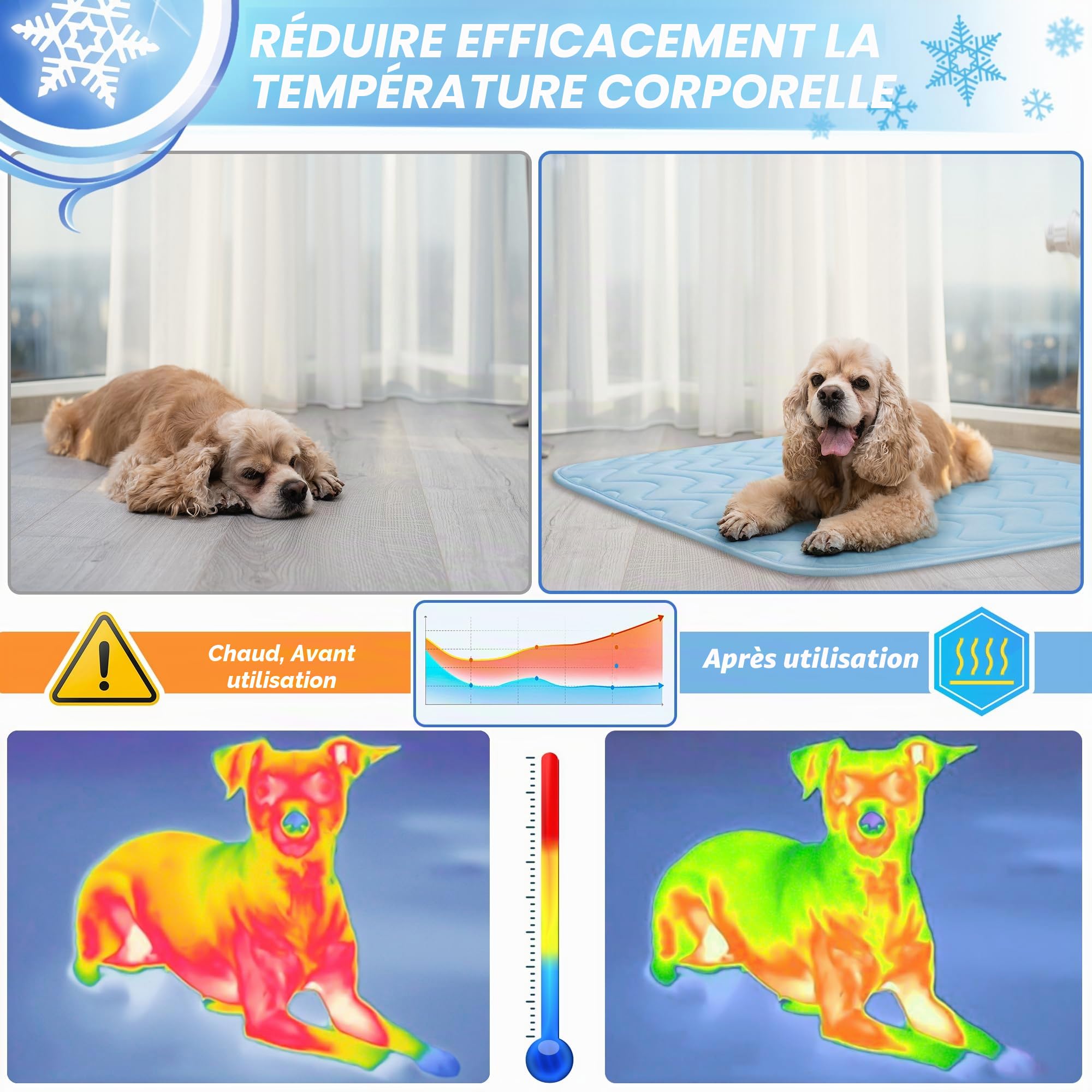BaoDan Tapis Rafraichissant Chien Chat, 75x50cm Tapis Rafraichissant pour Chien, Soie Glacée Respirant, Coussin Rafraîchissant Lavable, Durable, Idéal pour Les Animaux de Compagnie en été, Bleu