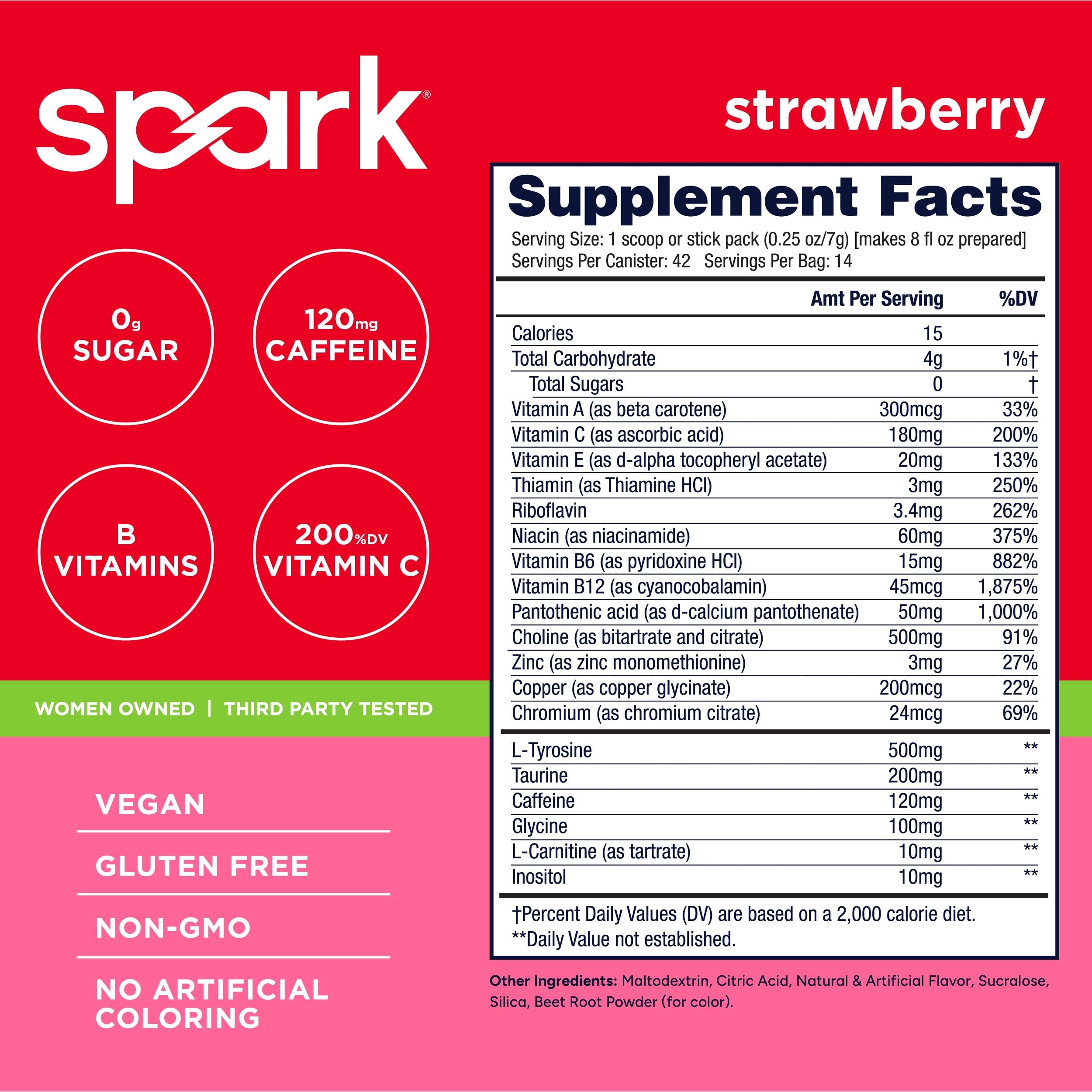 AdvoCare Spark - Energy Drink Mix - Vitamin & Amino Acid Supplement - Supports Energy & Focus - Portable Immune Support - Sugar-Free - Strawberry - 10.5 oz (42 Servings) — Amazon image 2