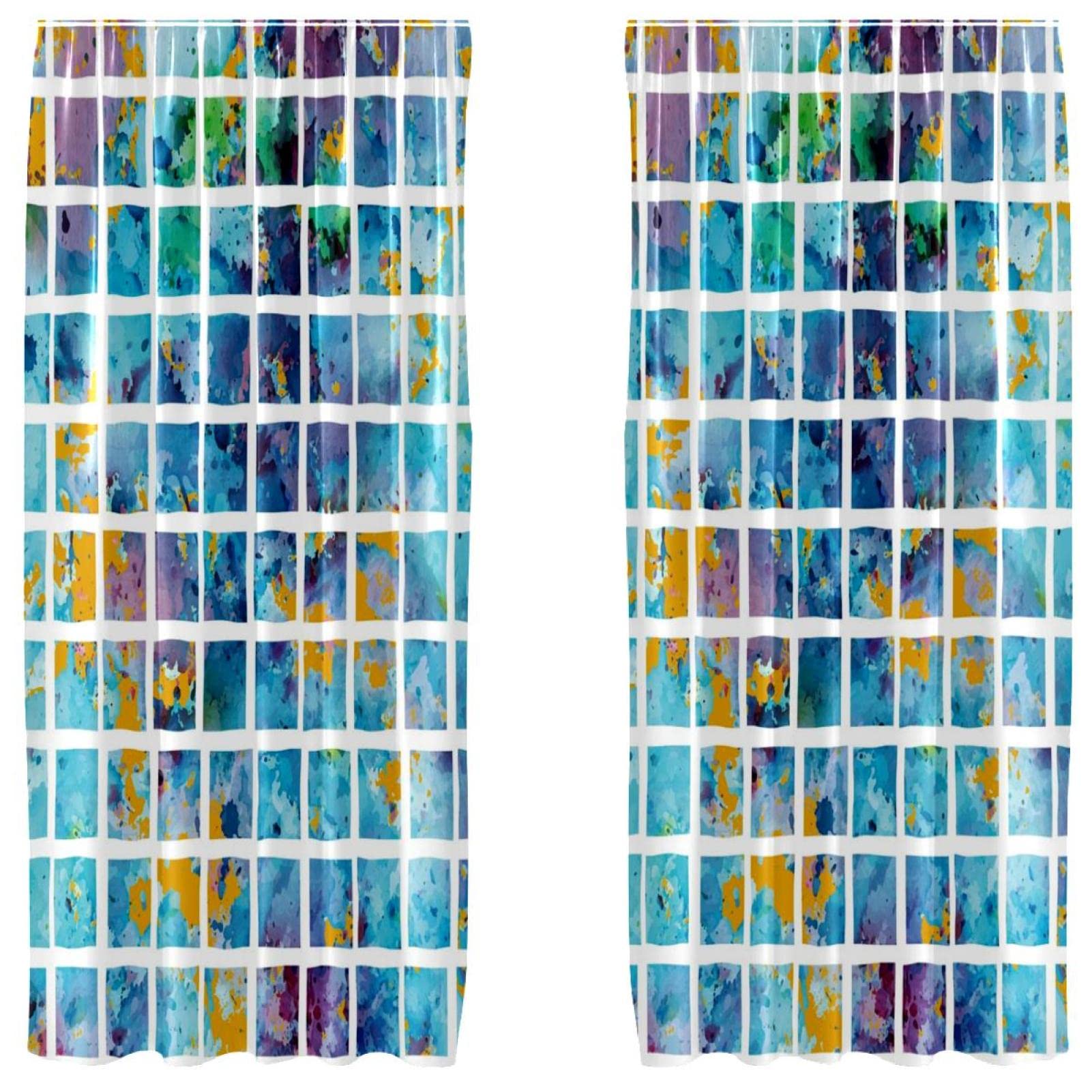 Cortinas opacas azules infantiles mosaico acuarela 55 x 84