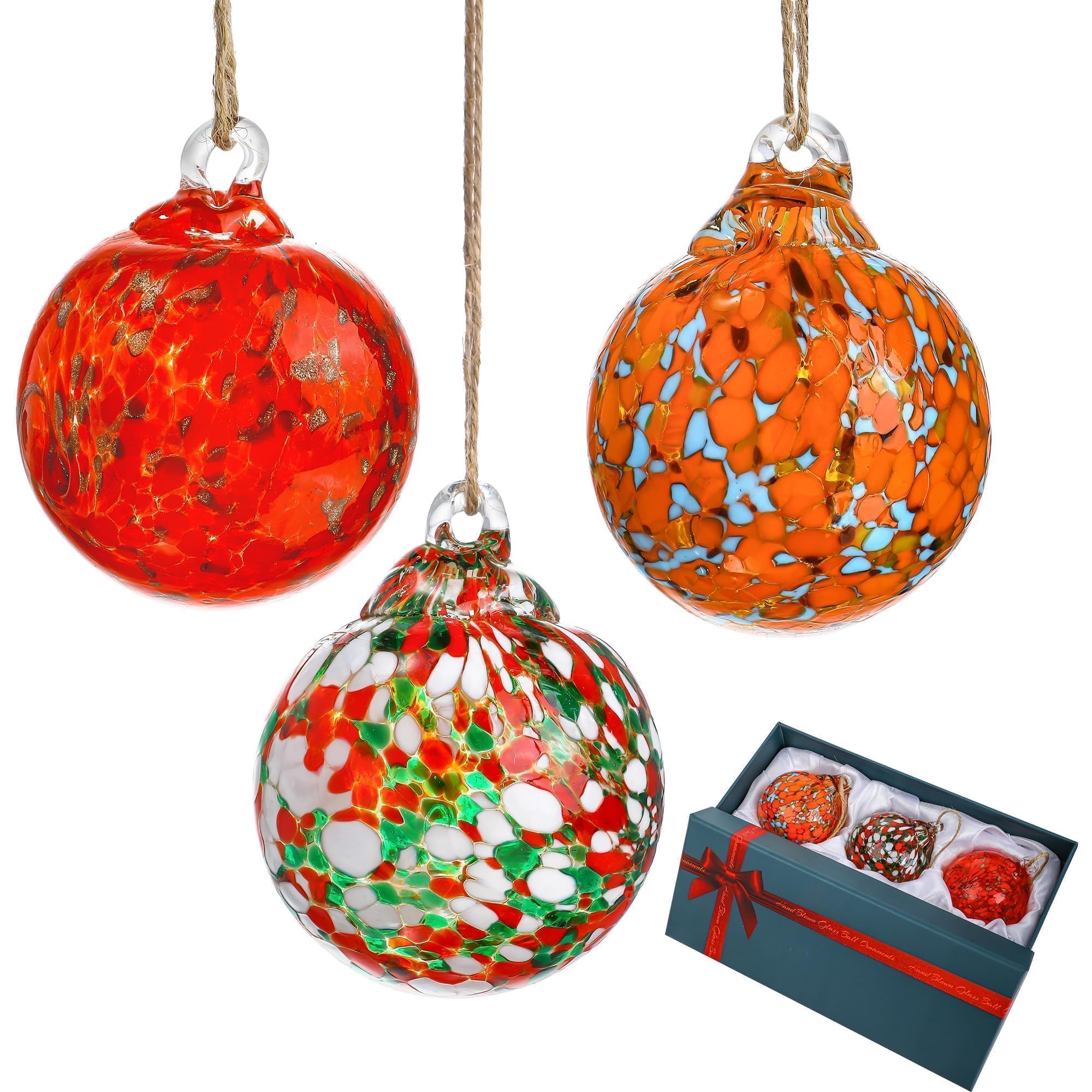 Juego de 3 bolas decorativas de cristal para colgar en Navidad, bolas de brujas, bolas de cristal soplado a mano para decoración de árbol de Navidad