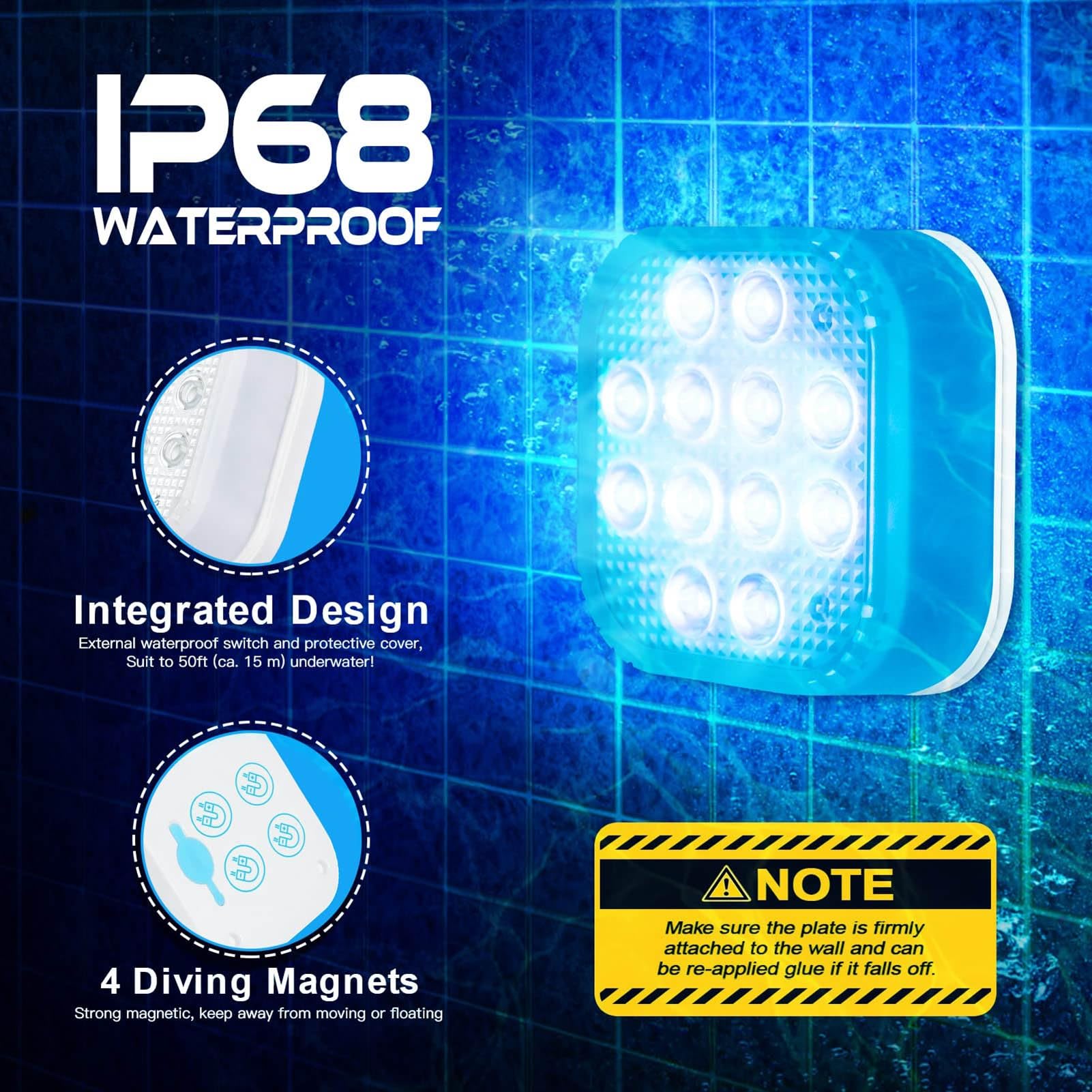 2 Luci LED Subacquee con Telecomando, Luci Magnetiche Impermeabili IP68, Modello Ricaricabile, Adatte for Doccia, Piscina, Stagno, Acquario, Vasca da Bagno, Feste