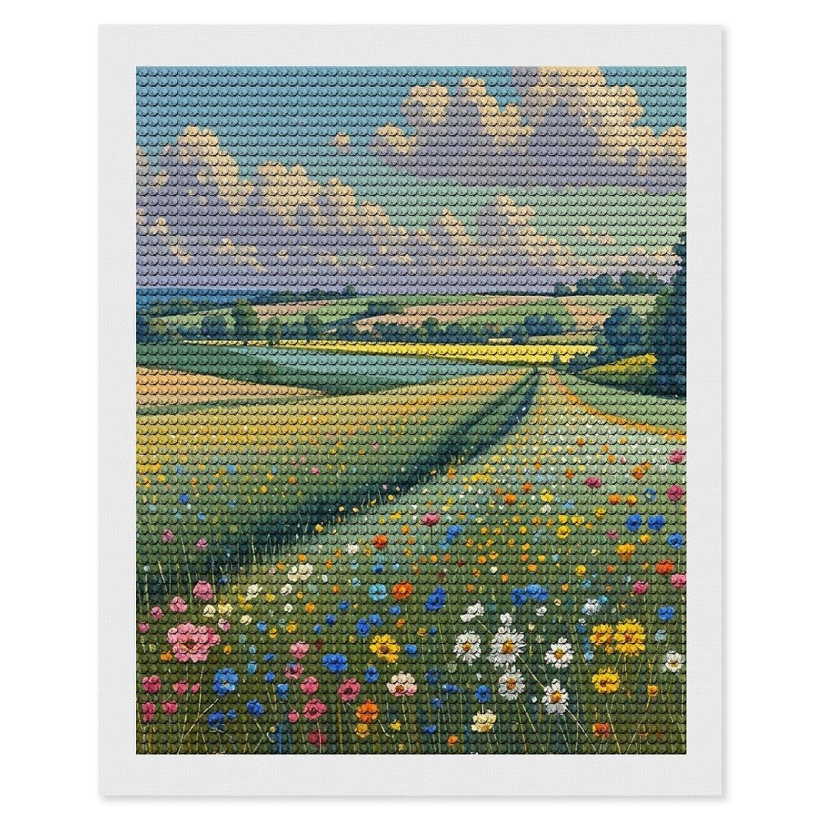 FekiLoot Wildflower Field Paint by Numbers Kit for Adults Beginner DIY Diamond Dots Paintings Round Full Drill Diamond Art Kits Picture Diamond Art Painting Kits for Home Decor 16"x20"