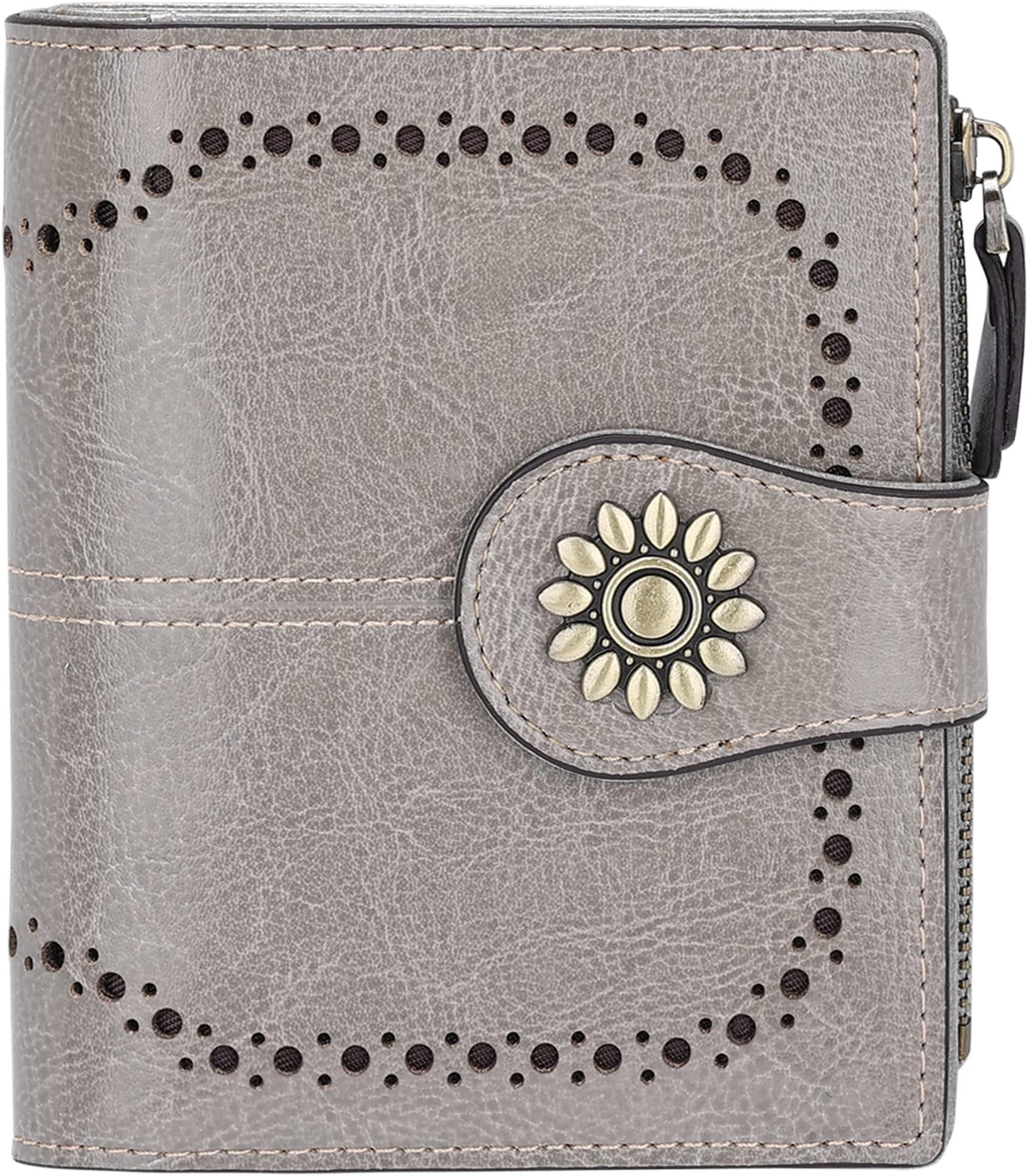 Womens Leather Wallet Small Compact RFID Blocking Credit Card Case Purse with Zipper Pocket
