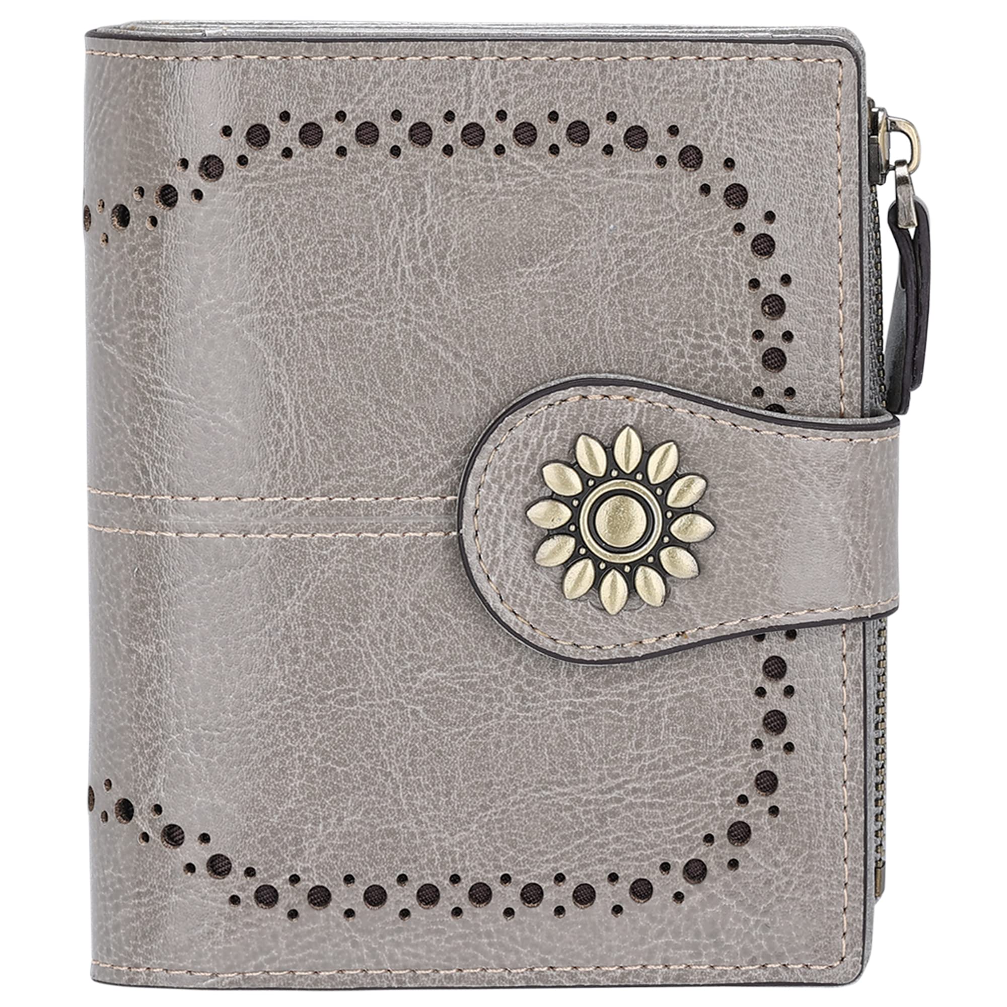 Lavemi - Cartera de Piel para Mujer con Bloqueo RFID pequeño Plegable para Tarjetas de crédito con Bolsillo con Cremallera para Ventana de identificación - Gris - Talla única