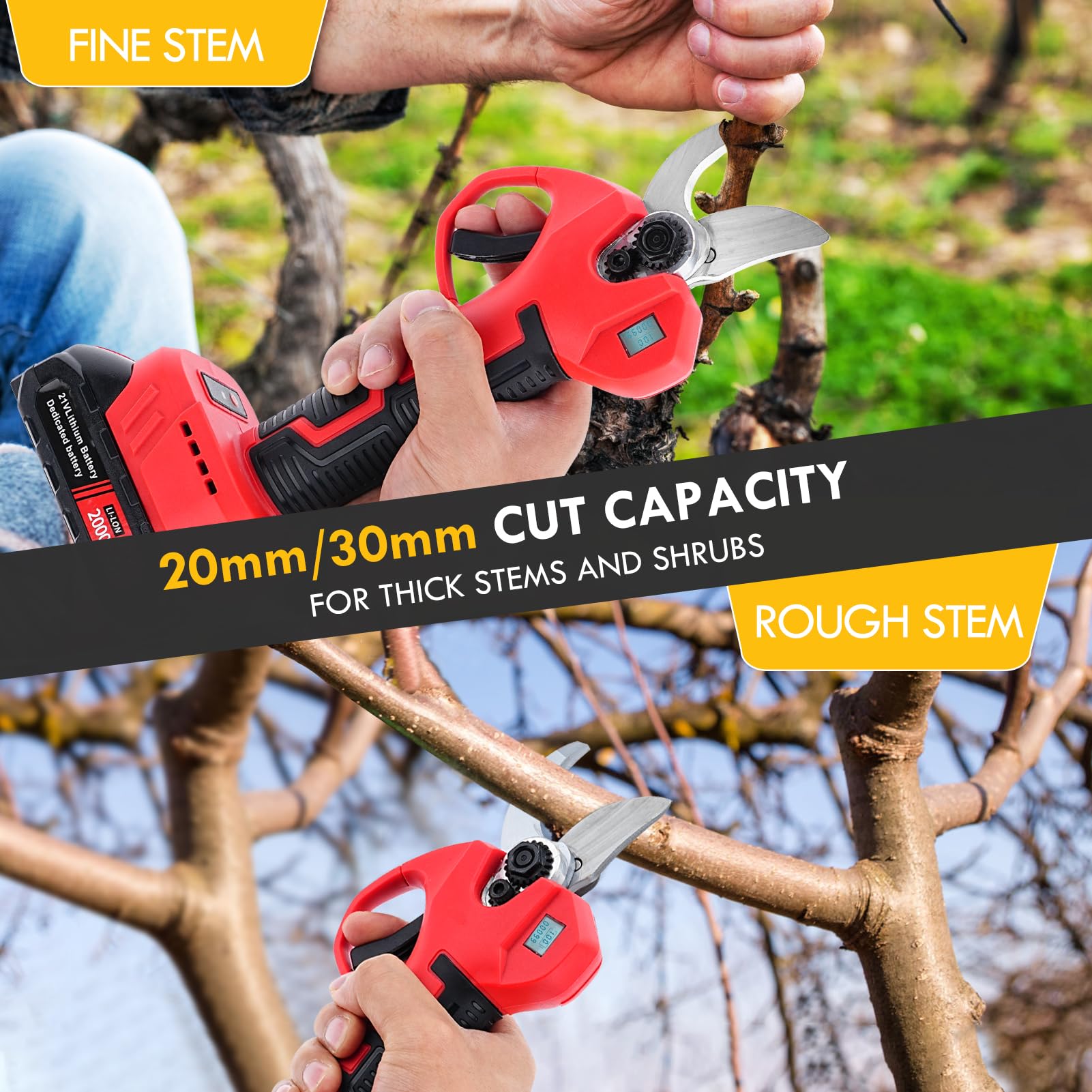Tijeras De Podar Electricas Tijeras de Podar Eléctricas con Batería Profesional Tijeras de Podar con Baterías 2x2000mAh, Diámetro de Corte de 30mm para Jardinería Viñedos árboles Frutales
