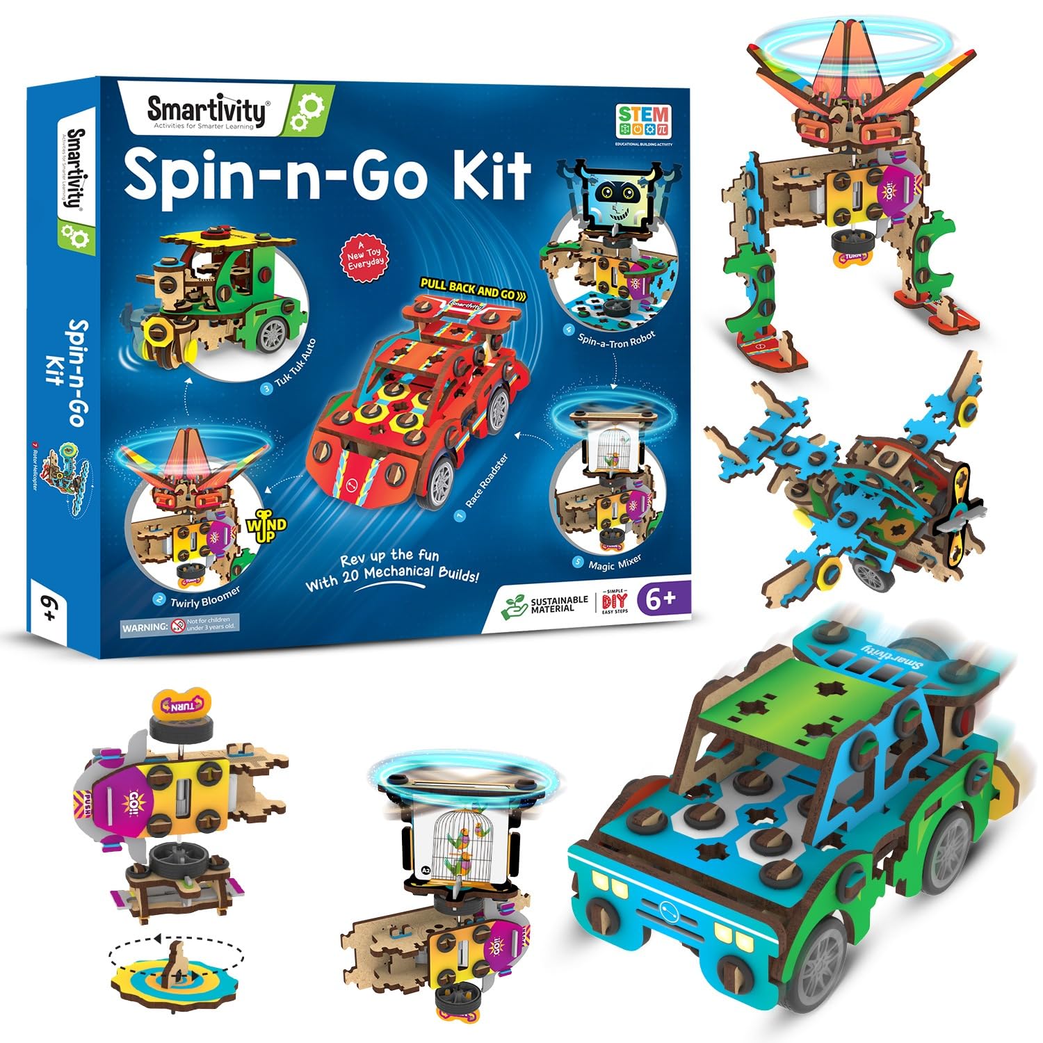 Smartivity 20in1 Spin-n-Go Kit for Kids Ages 6-7-8-9-10-11-12 I Build a Moving Robot, CAR, Airplane & More I Birthday Gifts for Boys & Girls | DIY Science Toy for Kids 6-12 Years Old,multicolor-image-7