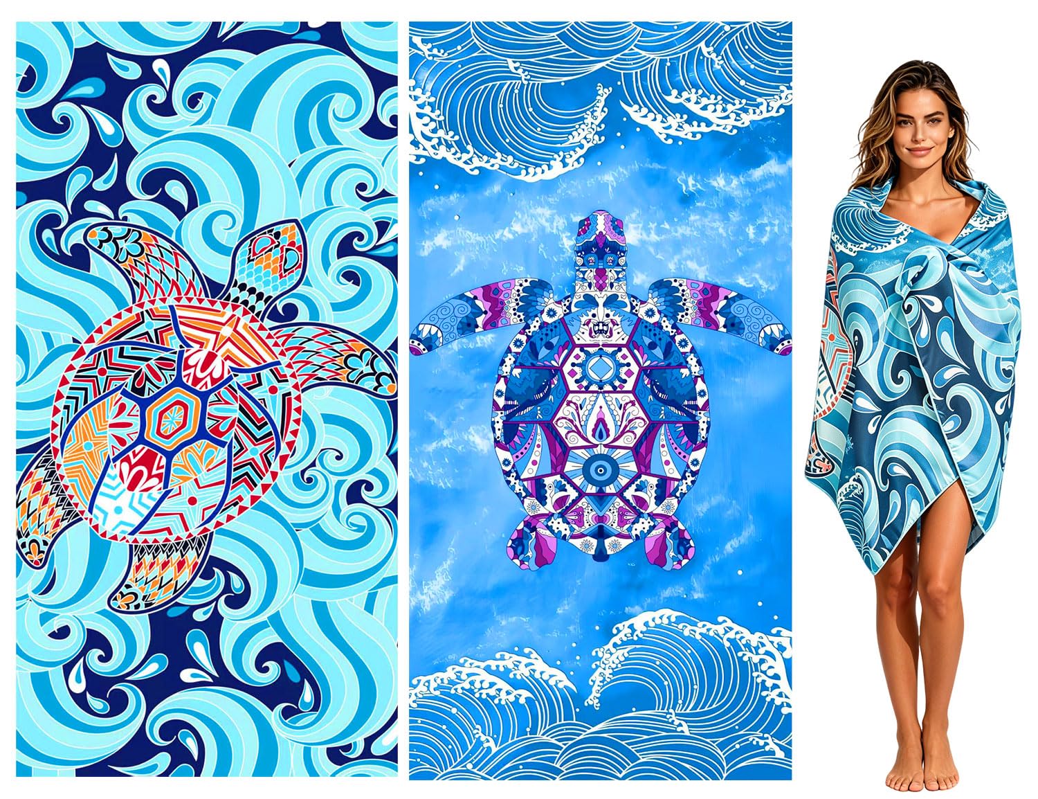 Houbobo 2 Pack Microfibre Beach Towels for Adults, 180 x 90cm Large Beach Towel with Net Bag, Quick Dry Absorbent Swimming Towel, Lightweight Microfiber Towels for Swim, Sunbathing, Travel, Beach