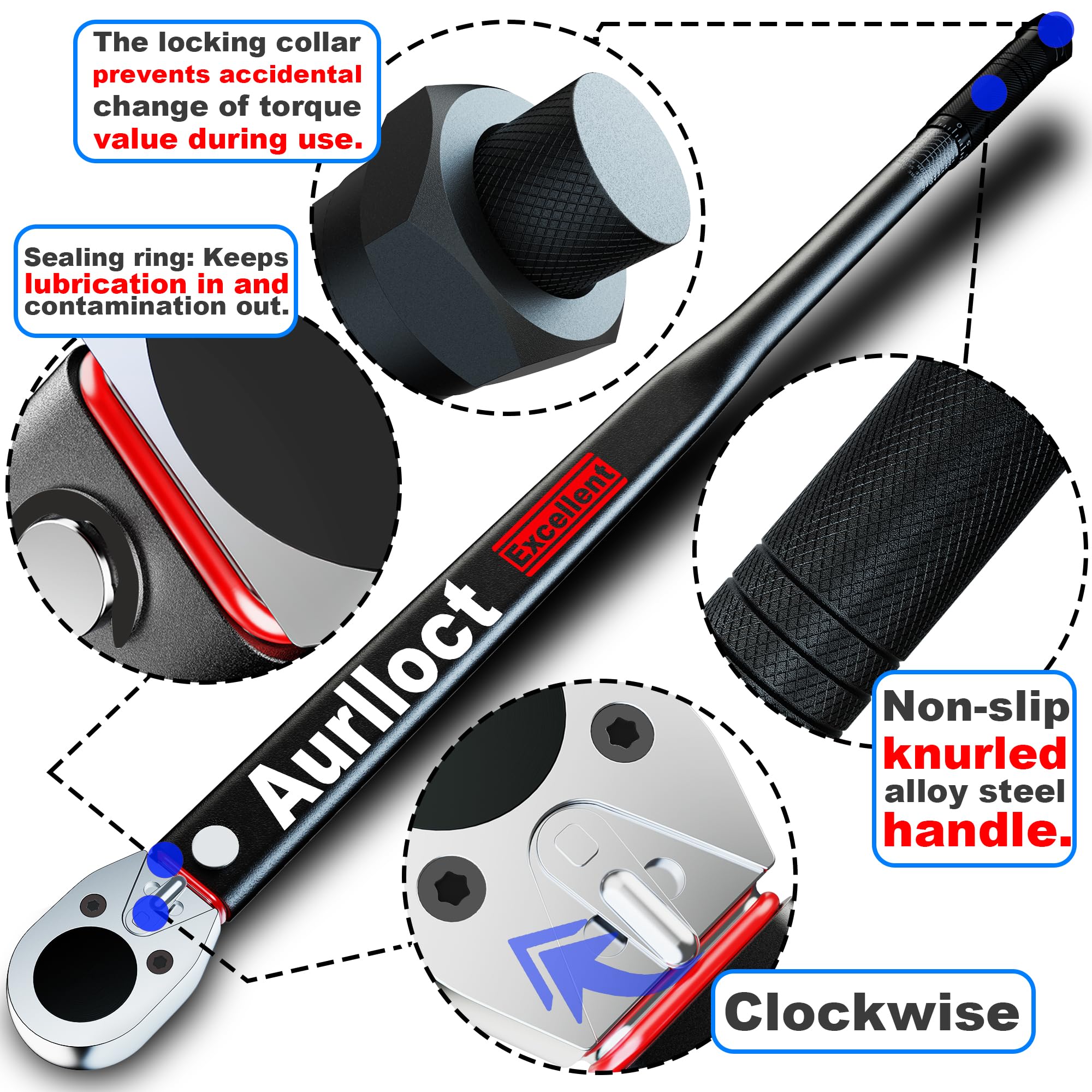 Aurlloct 3/4" Drive Click Torque Wrench Set, Torque Wrench Car 50-500 Nm, Wheel Torque Spanner, ± 5% Accuracy for Truck Car - Image 2