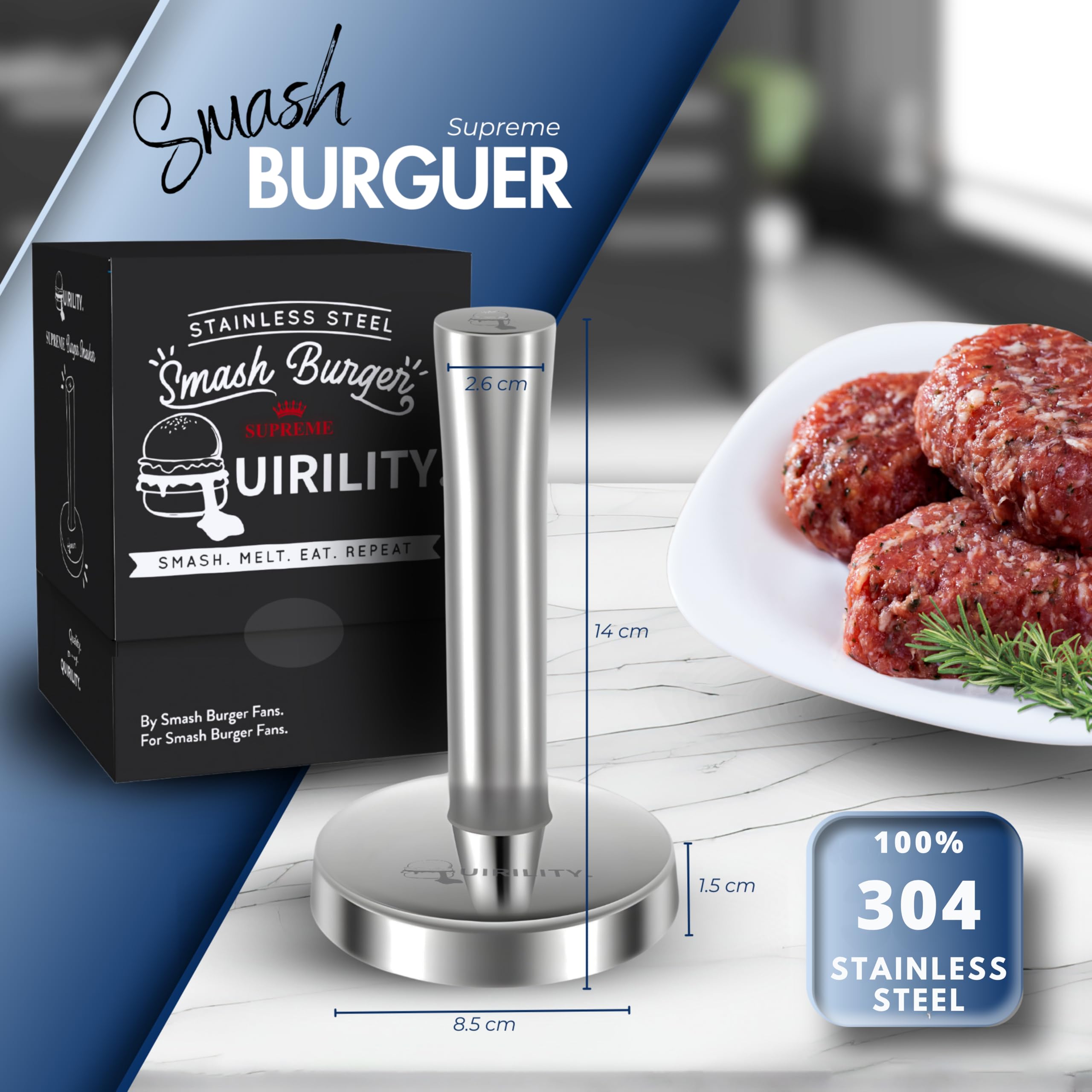 Profesjonalny Smash Burger 304 ze stali nierdzewnej | Certyfikat UE Kontakt z Żywnością | Prasa do hamburgerów | Hamburger Smasher | Smasher Burger | Smash Burger Kit