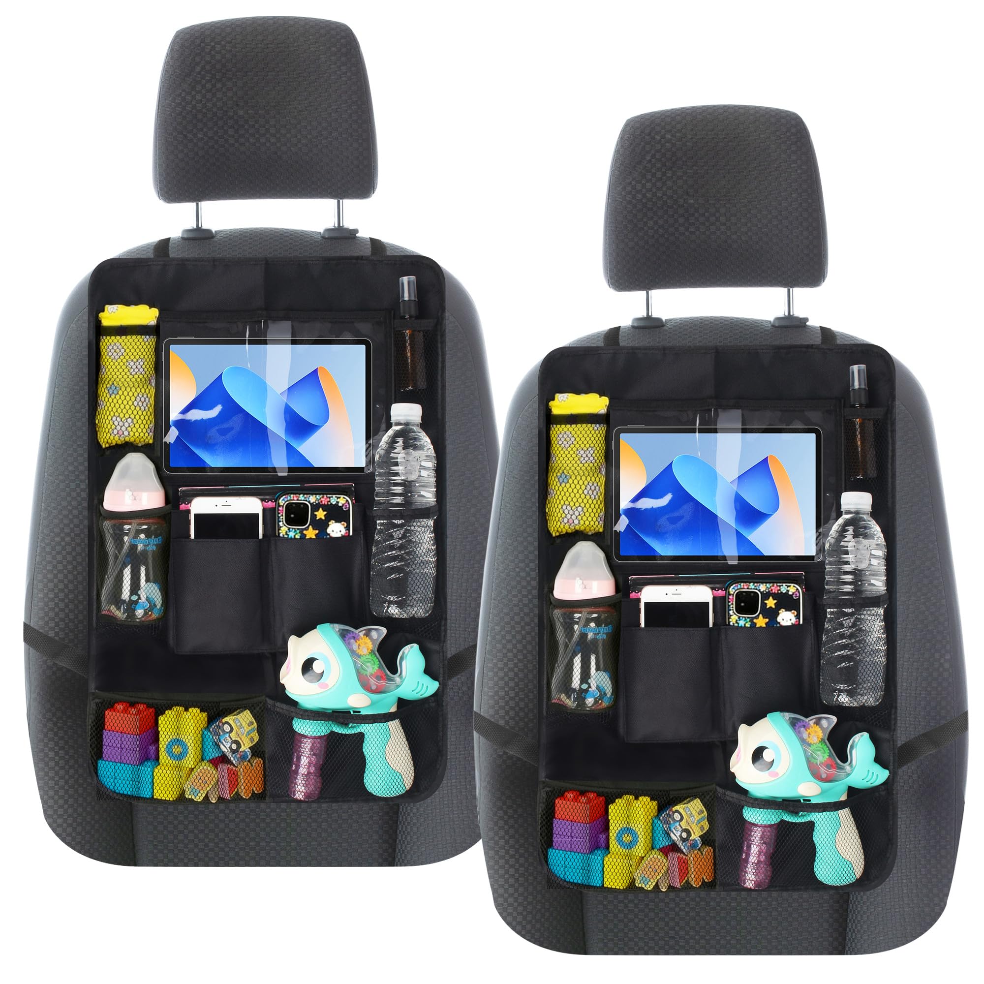 JIYANA 2 Piezas Organizador Asiento Coche Niños, Protector Asiento Coche en Tela Oxford 600D Resistente al Desgaste, Organizador de Asiento para Respaldo con 10 Bolsillos Multifuncionales