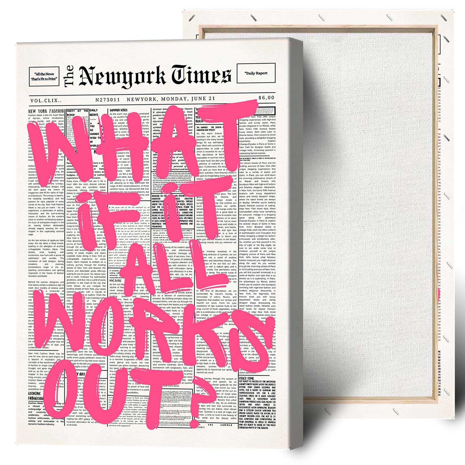 Drimiler Retro Newspaper Pink Font Poster What If It All Works Out Canvas Wall Art Positive Affirming Quote Minimalist Prints Painting For Home Bedroom Dorm Wall Decor 12x16in Wframed