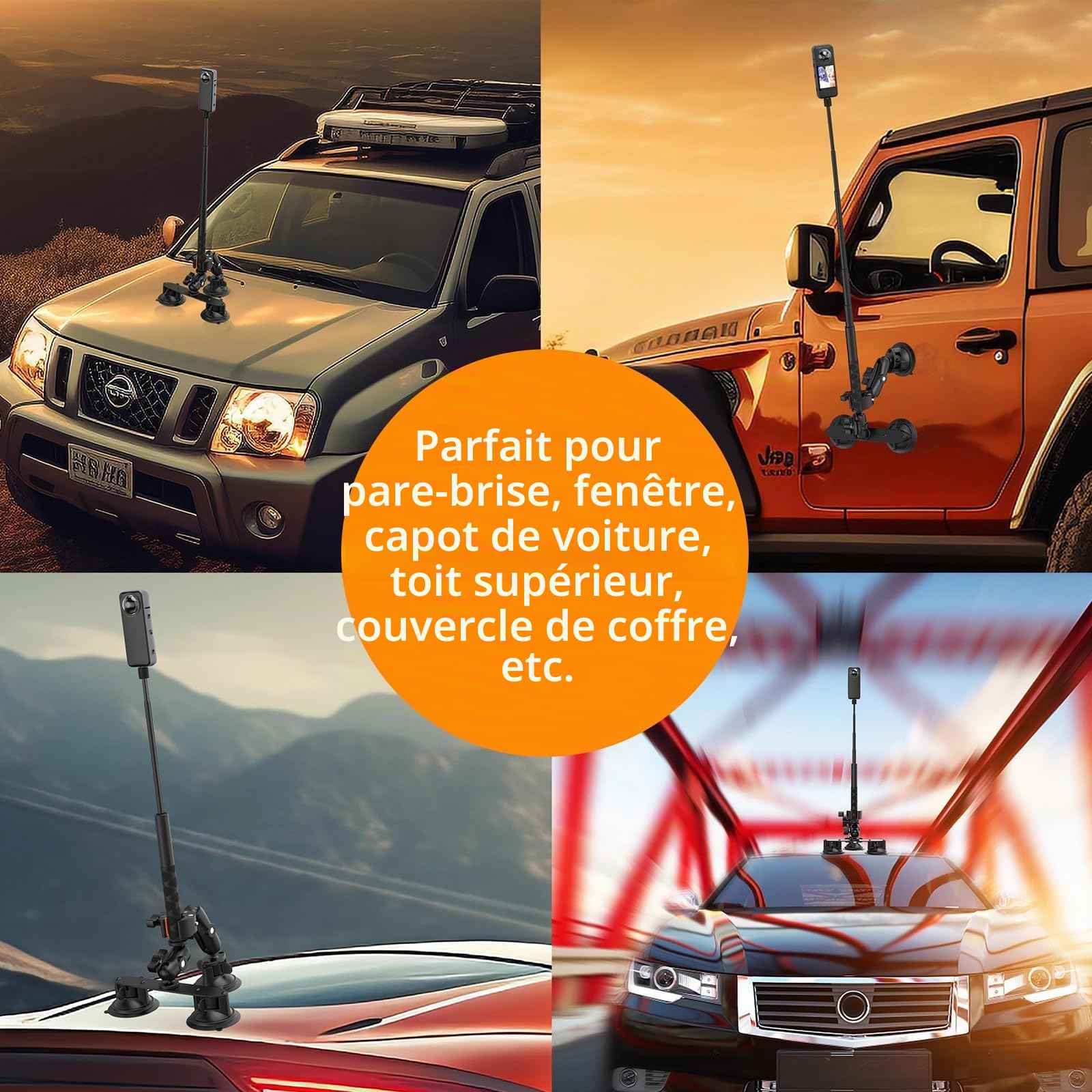 UNSTINCER 3 Ventouse Voiture Camera Support e Pince pour Gopro Insta360 DJI